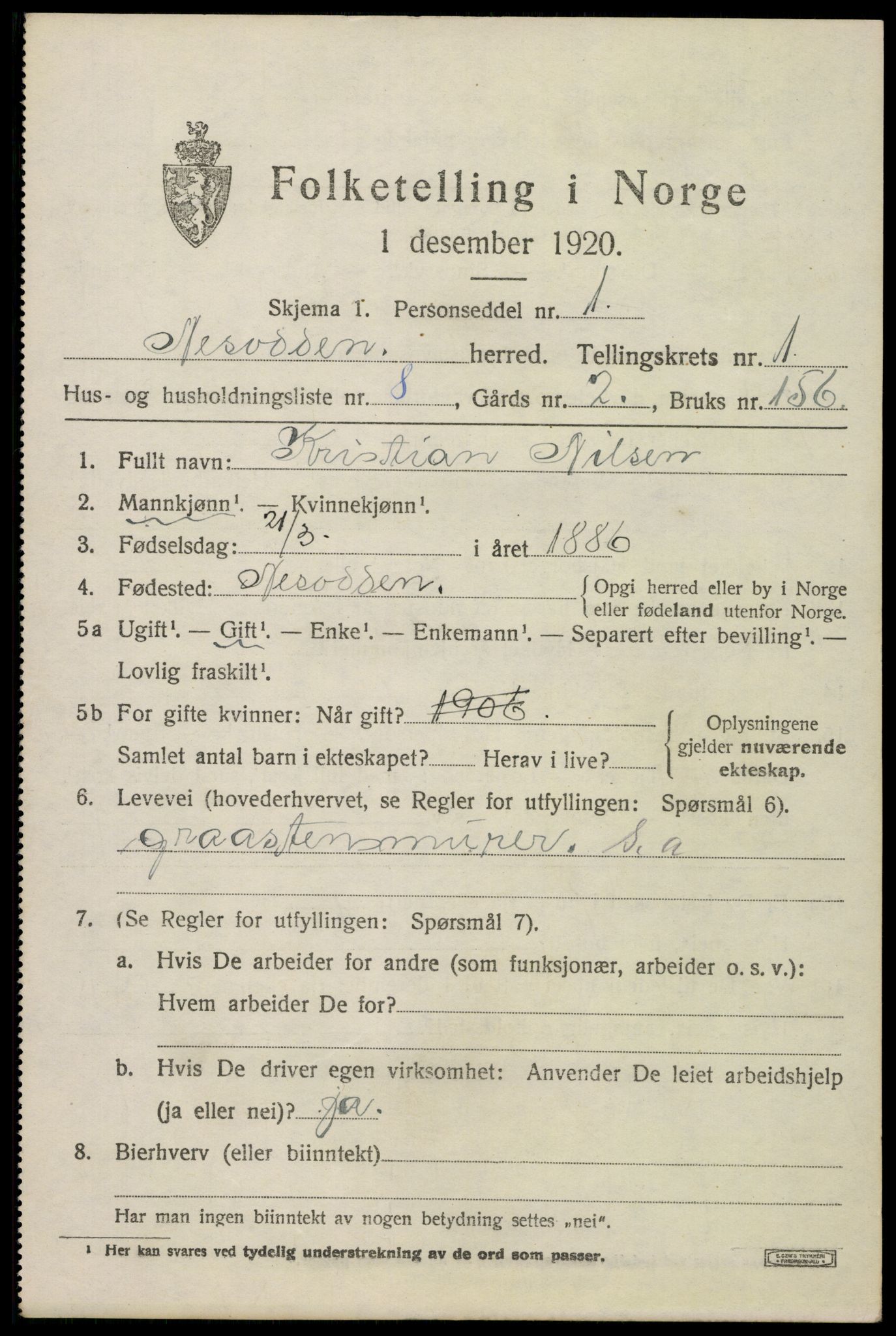 SAO, 1920 census for Nesodden, 1920, p. 1815