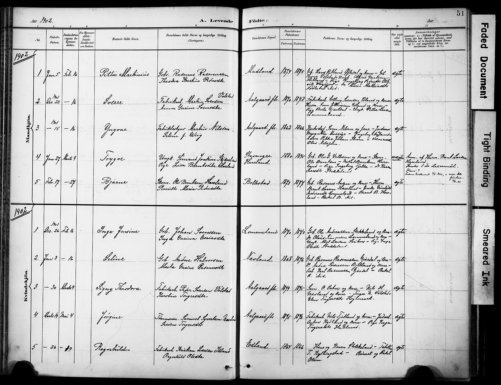 Lye sokneprestkontor, SAST/A-101794/001/30BA/L0012: Parish register (official) no. A 11, 1896-1909, p. 51