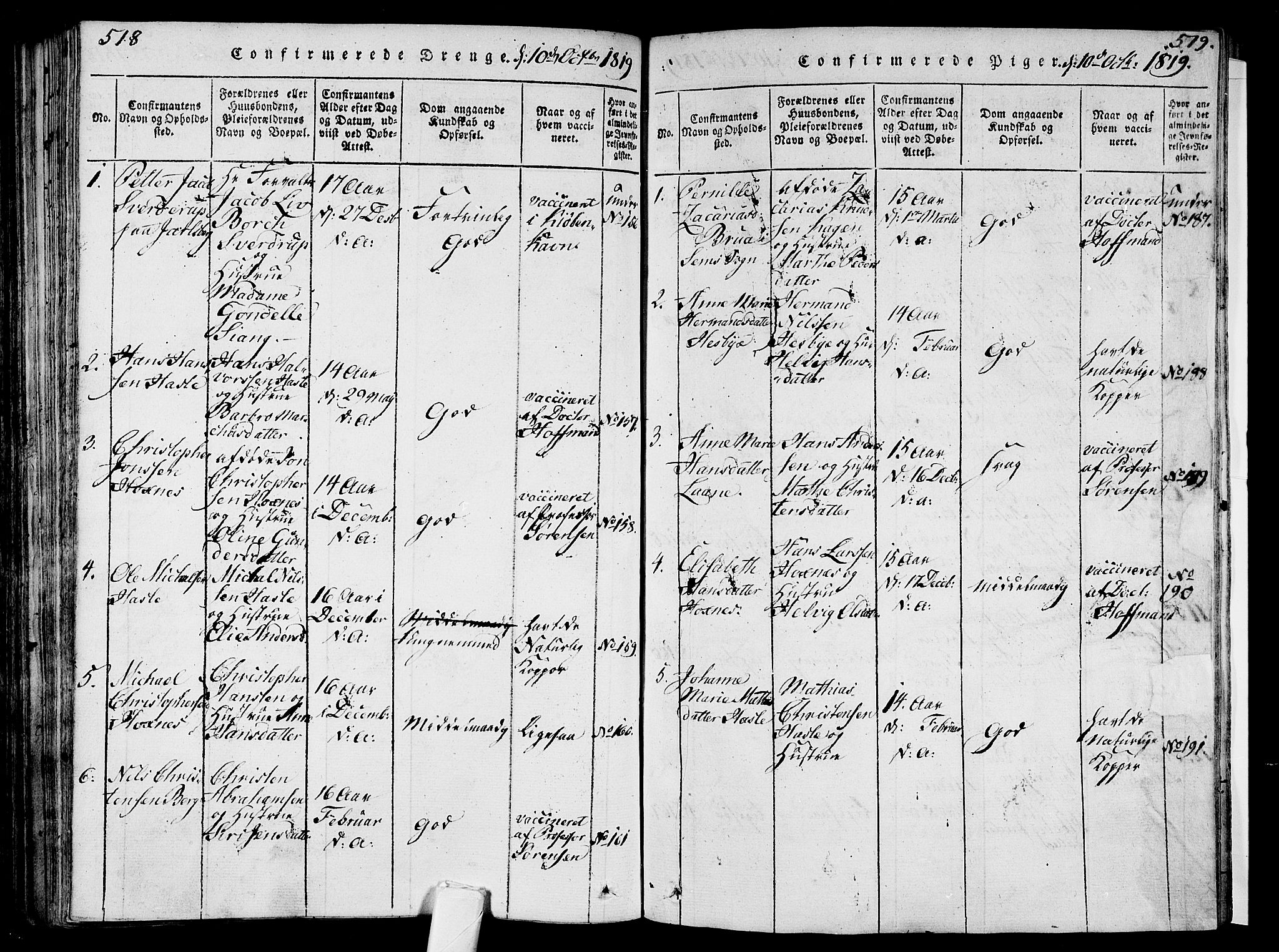 Sem kirkebøker, SAKO/A-5/F/Fa/L0004: Parish register (official) no. I 4, 1814-1825, p. 518-519