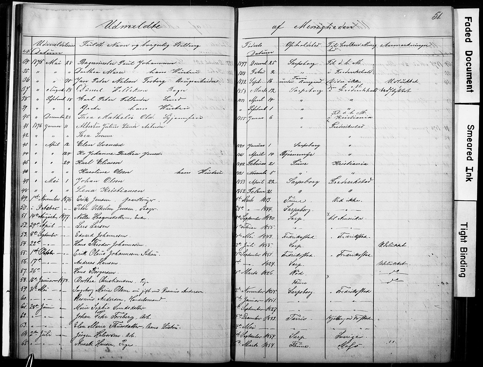 Sarpsborg metodistkirke, SAO/PAO-0233/A/L0002: Dissenter register no. 2, 1856-1890, p. 51