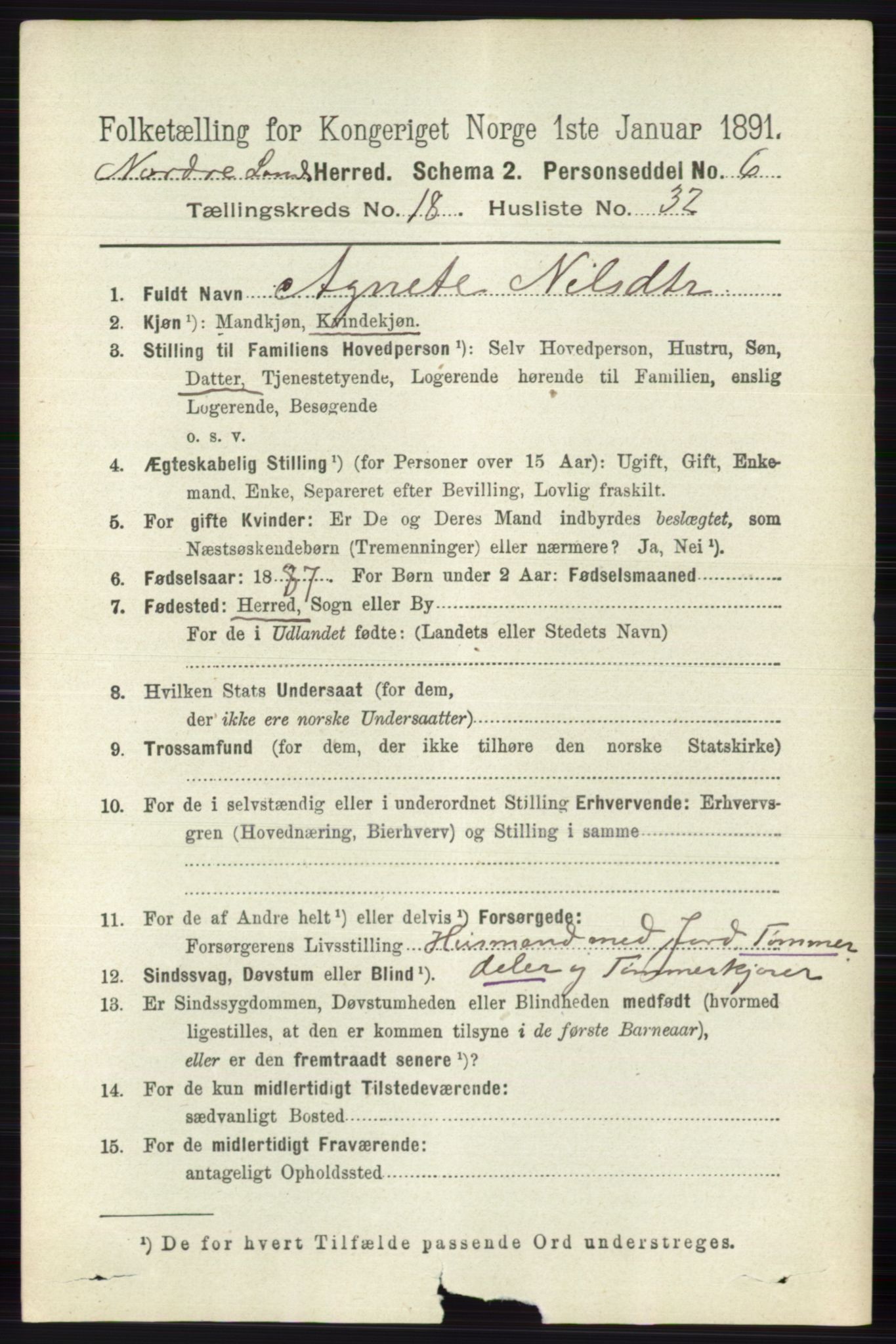 RA, 1891 census for 0538 Nordre Land, 1891, p. 4590