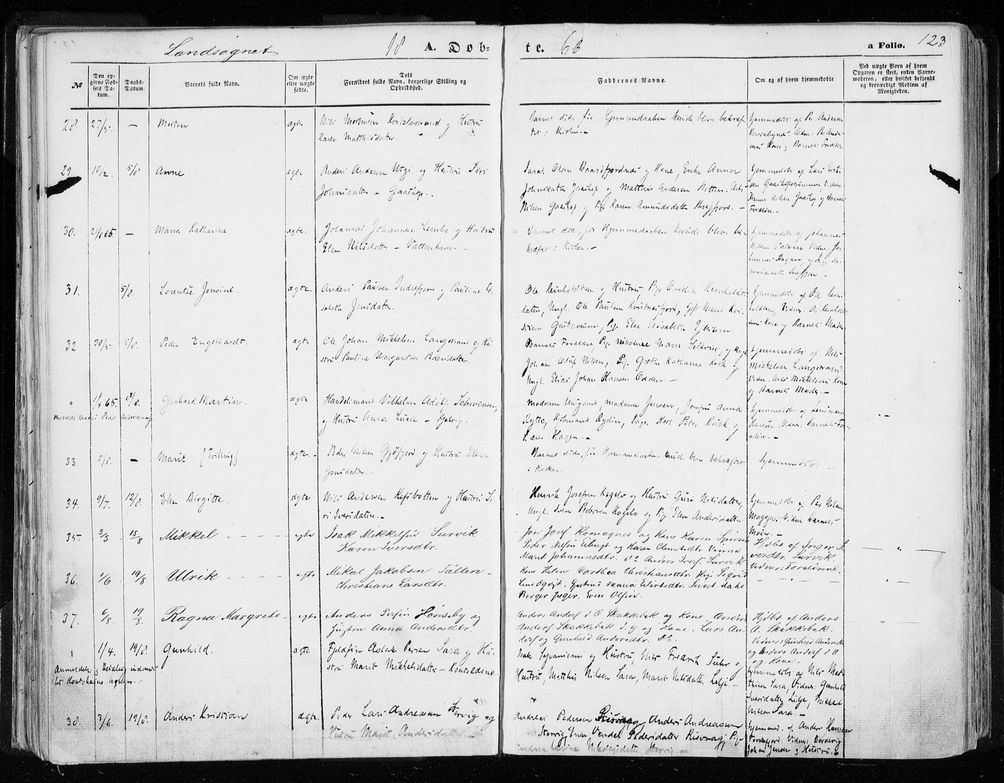 Hammerfest sokneprestkontor, AV/SATØ-S-1347/H/Ha/L0005.kirke: Parish register (official) no. 5, 1857-1869, p. 123