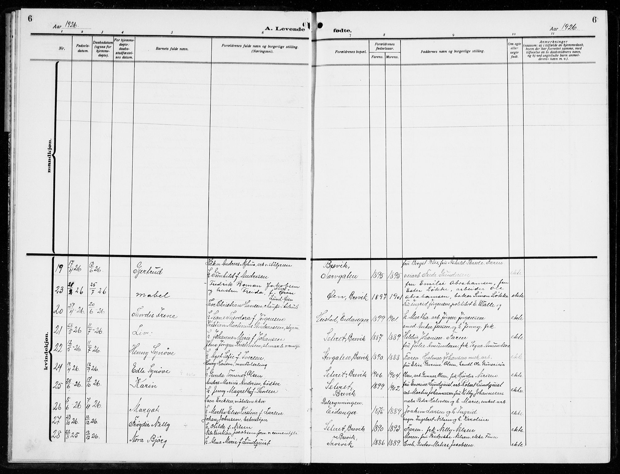 Brevik kirkebøker, SAKO/A-255/G/Ga/L0006: Parish register (copy) no. 6, 1922-1940, p. 6