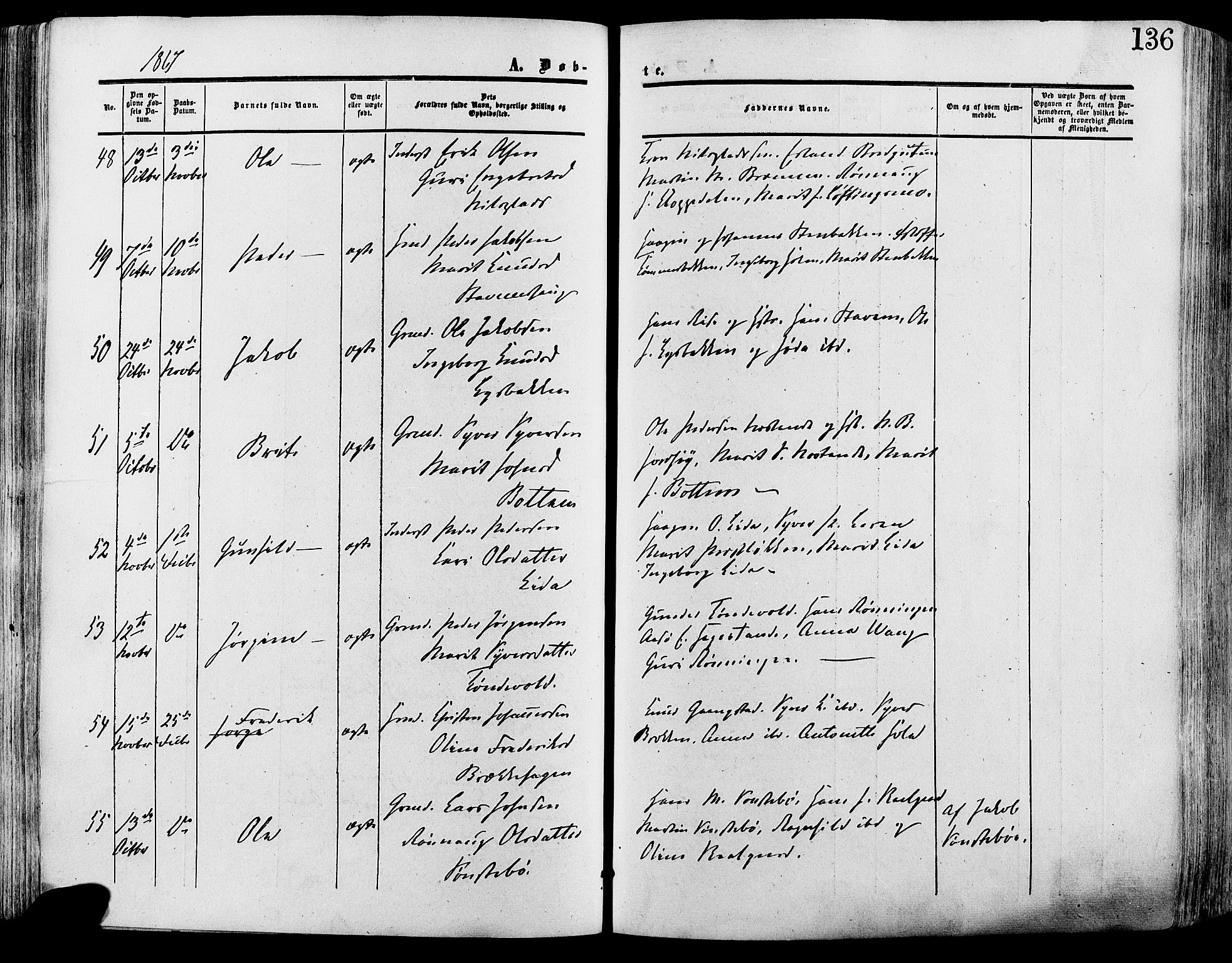 Lesja prestekontor, SAH/PREST-068/H/Ha/Haa/L0008: Parish register (official) no. 8, 1854-1880, p. 136