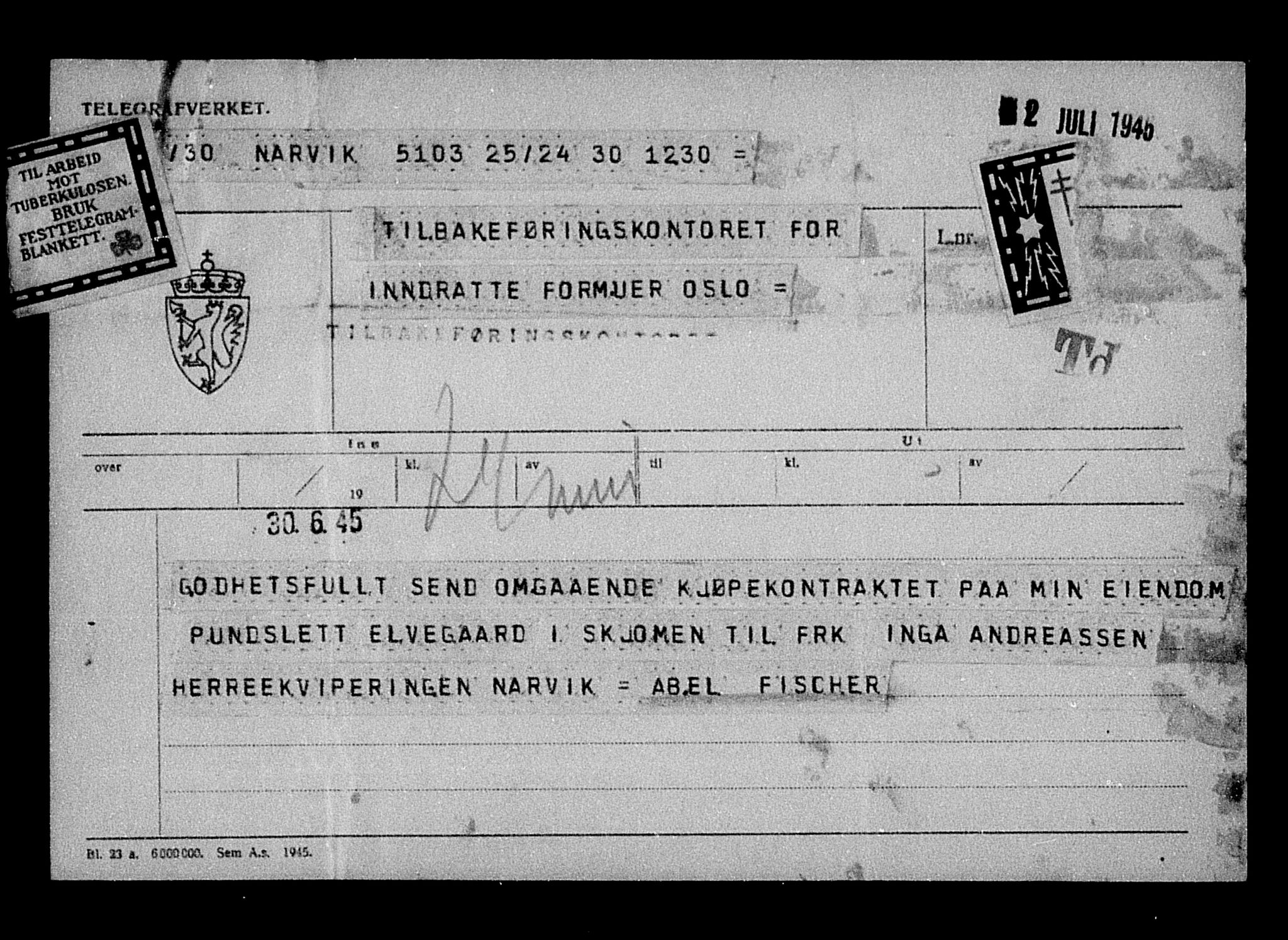 Justisdepartementet, Tilbakeføringskontoret for inndratte formuer, AV/RA-S-1564/H/Hc/Hcb/L0912: --, 1945-1947, p. 82