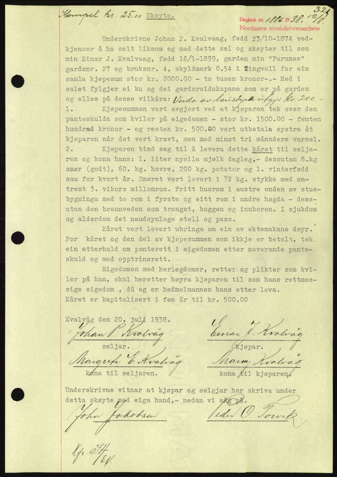 Nordmøre sorenskriveri, SAT/A-4132/1/2/2Ca: Mortgage book no. A84, 1938-1938, Diary no: : 1886/1938