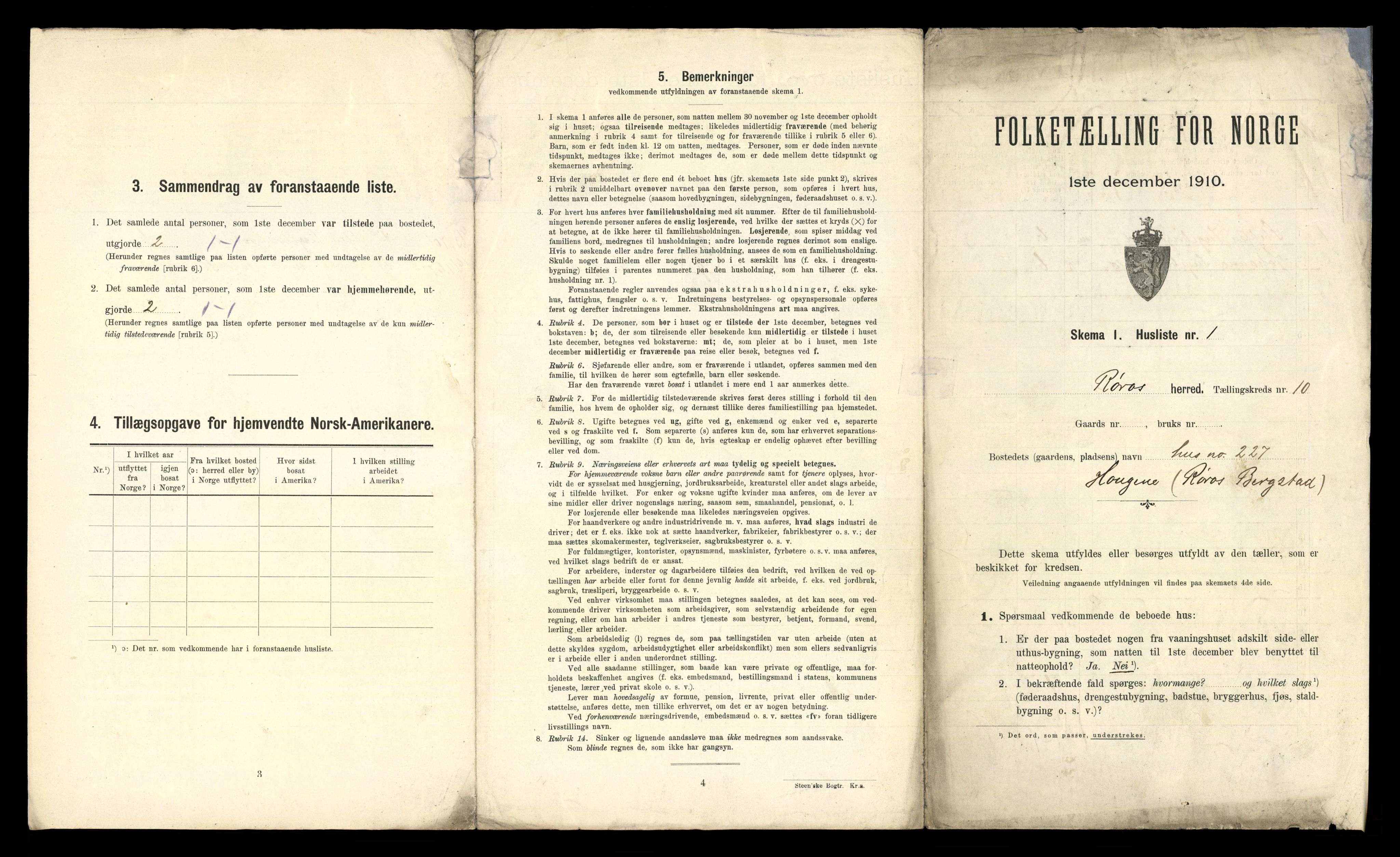 RA, 1910 census for Røros, 1910, p. 1181