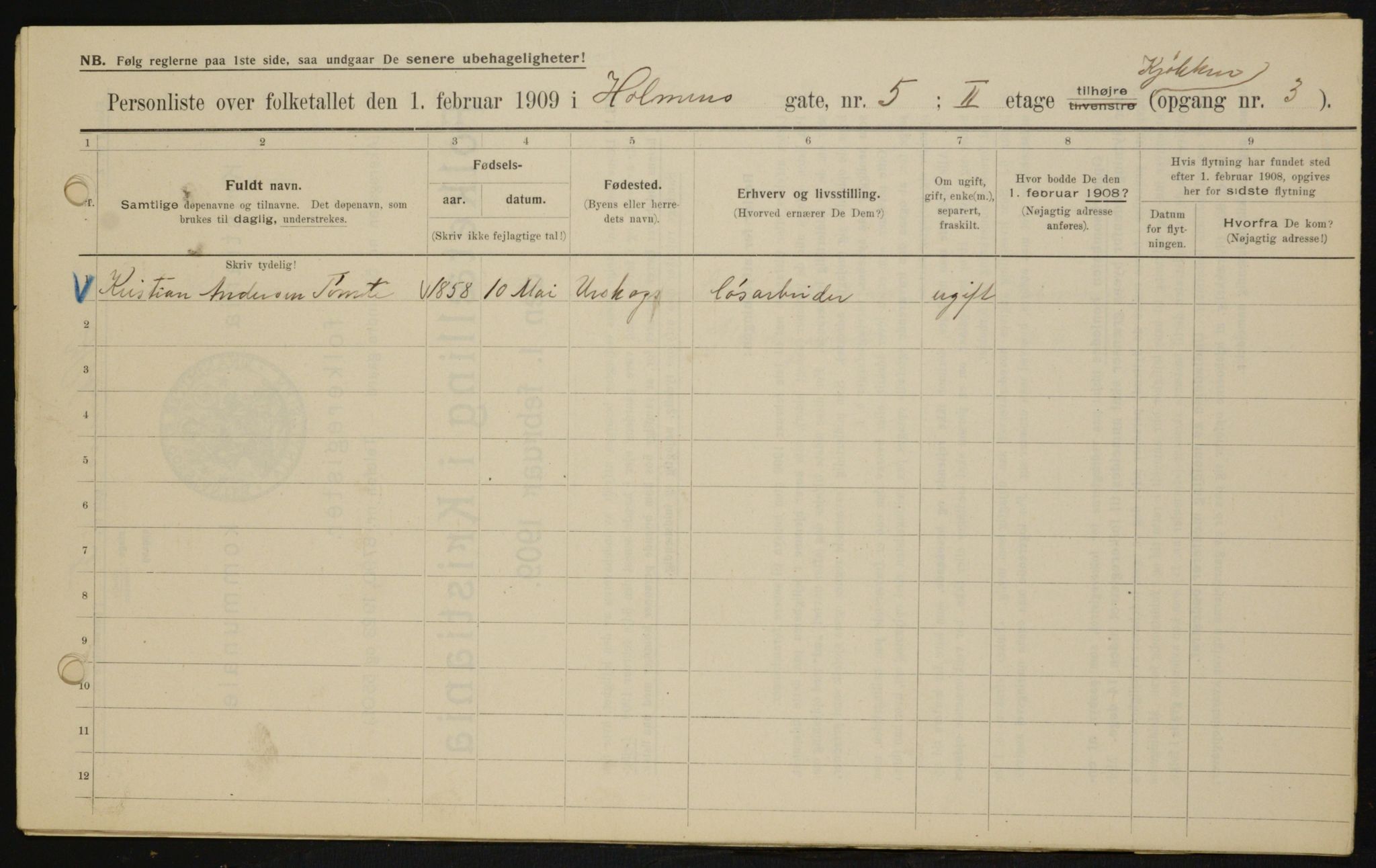 OBA, Municipal Census 1909 for Kristiania, 1909, p. 37033