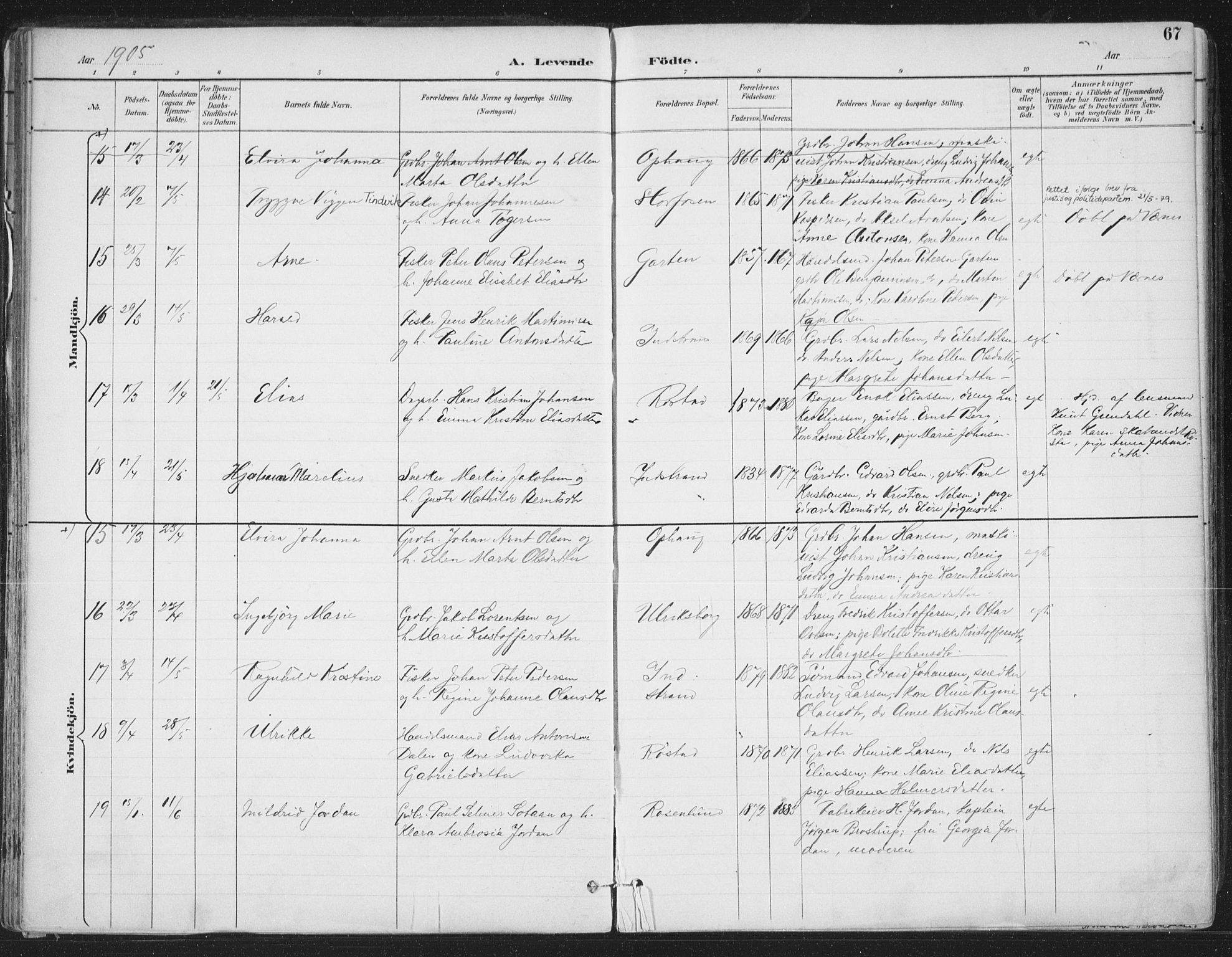 Ministerialprotokoller, klokkerbøker og fødselsregistre - Sør-Trøndelag, AV/SAT-A-1456/659/L0743: Parish register (official) no. 659A13, 1893-1910, p. 67