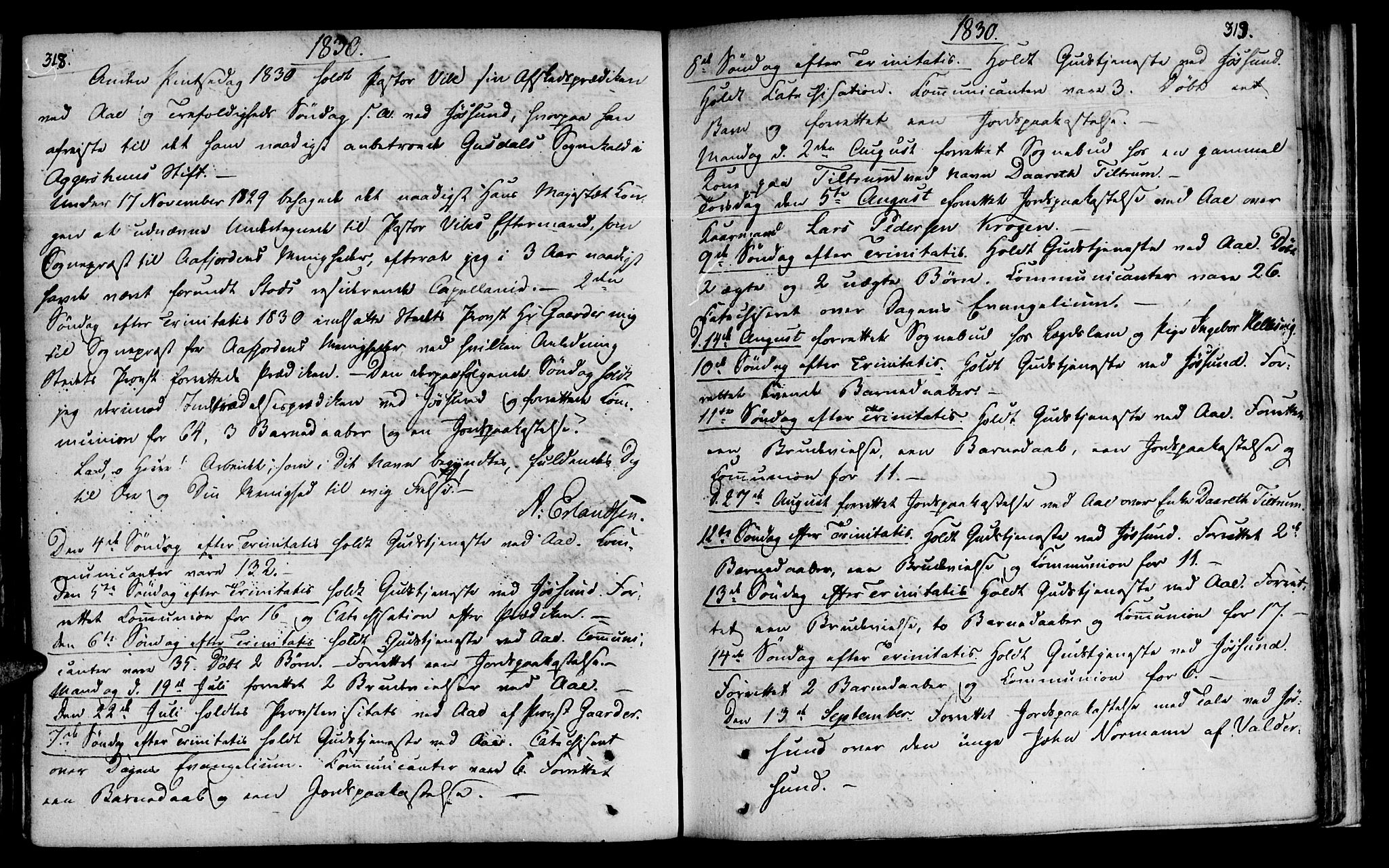 Ministerialprotokoller, klokkerbøker og fødselsregistre - Sør-Trøndelag, SAT/A-1456/655/L0674: Parish register (official) no. 655A03, 1802-1826, p. 318-319