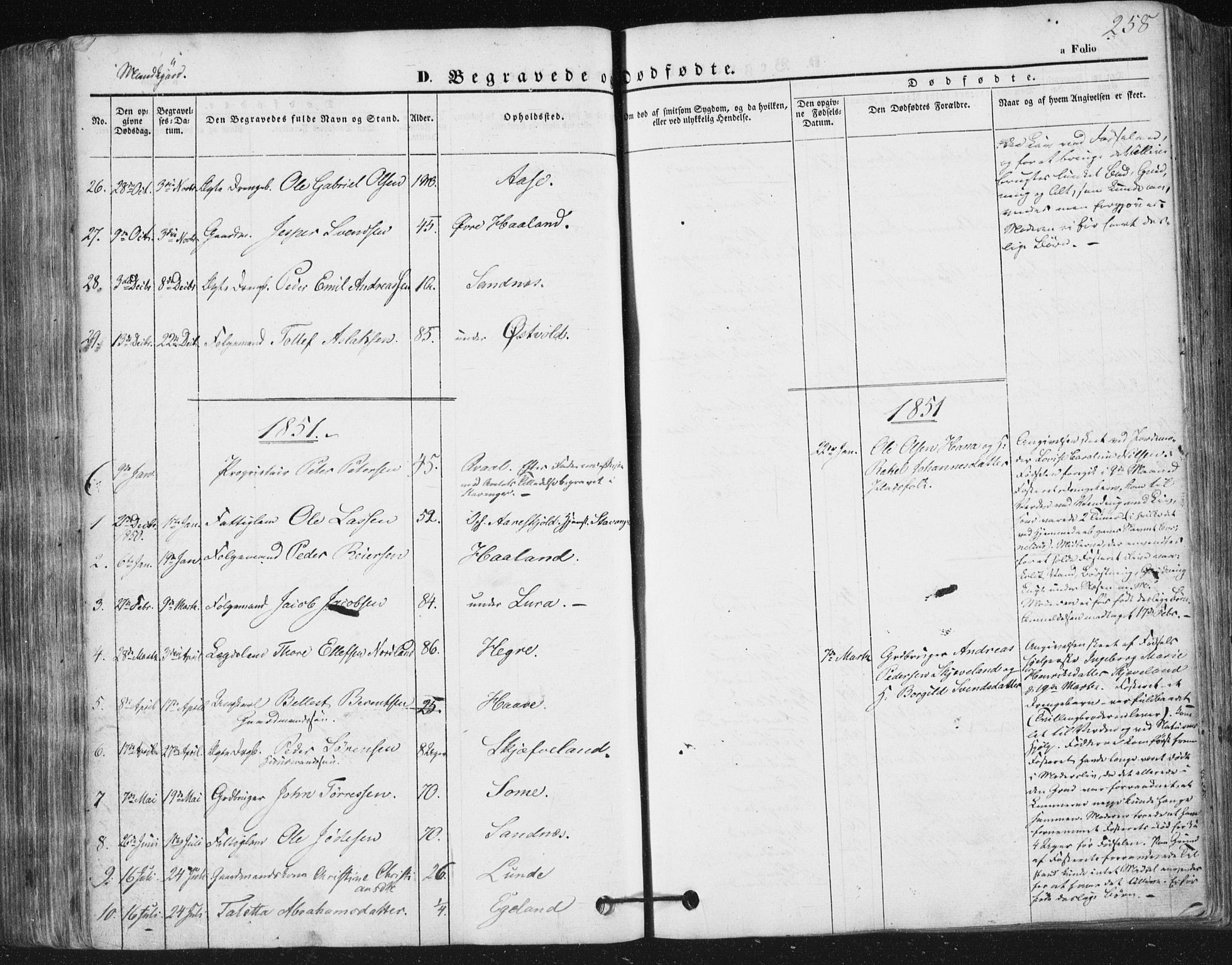Høyland sokneprestkontor, SAST/A-101799/001/30BA/L0008: Parish register (official) no. A 8, 1841-1856, p. 258