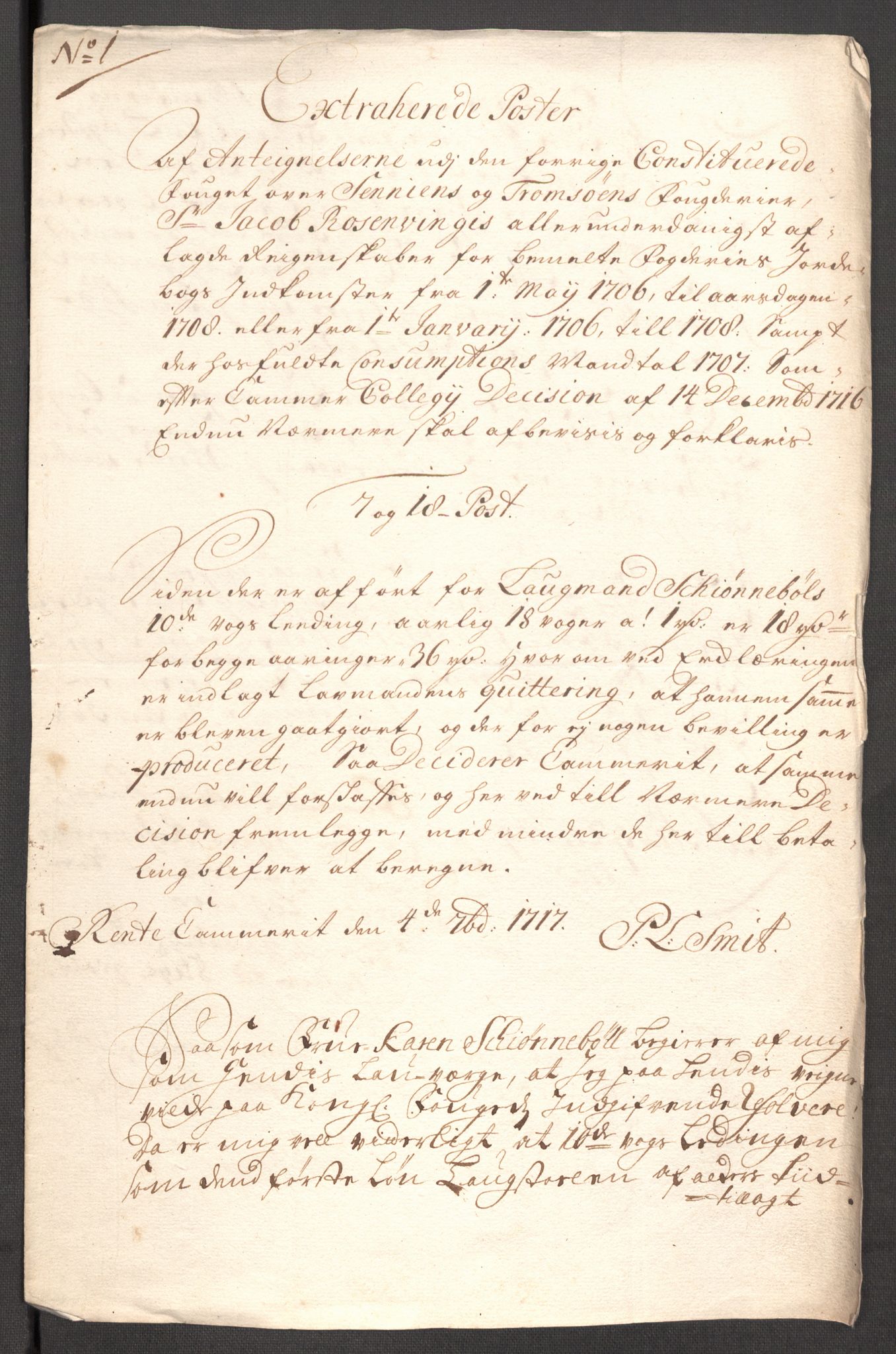 Rentekammeret inntil 1814, Reviderte regnskaper, Fogderegnskap, AV/RA-EA-4092/R68/L4756: Fogderegnskap Senja og Troms, 1705-1707, p. 519