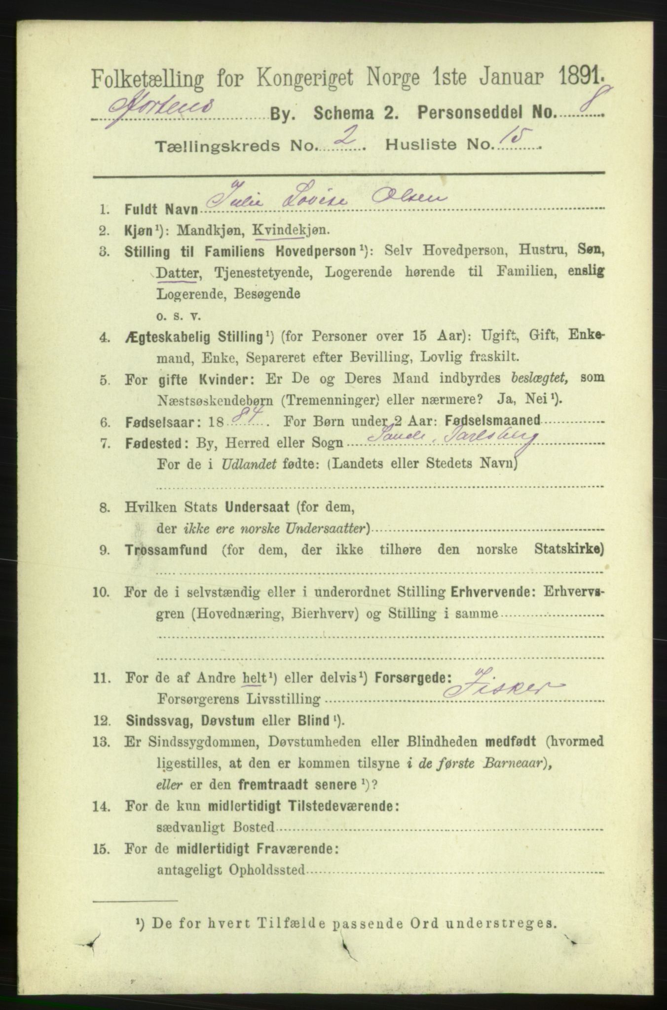 RA, 1891 census for 0703 Horten, 1891, p. 2185