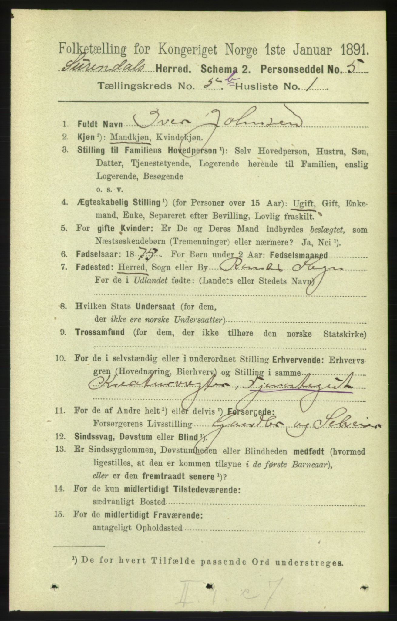 RA, 1891 census for 1566 Surnadal, 1891, p. 1490