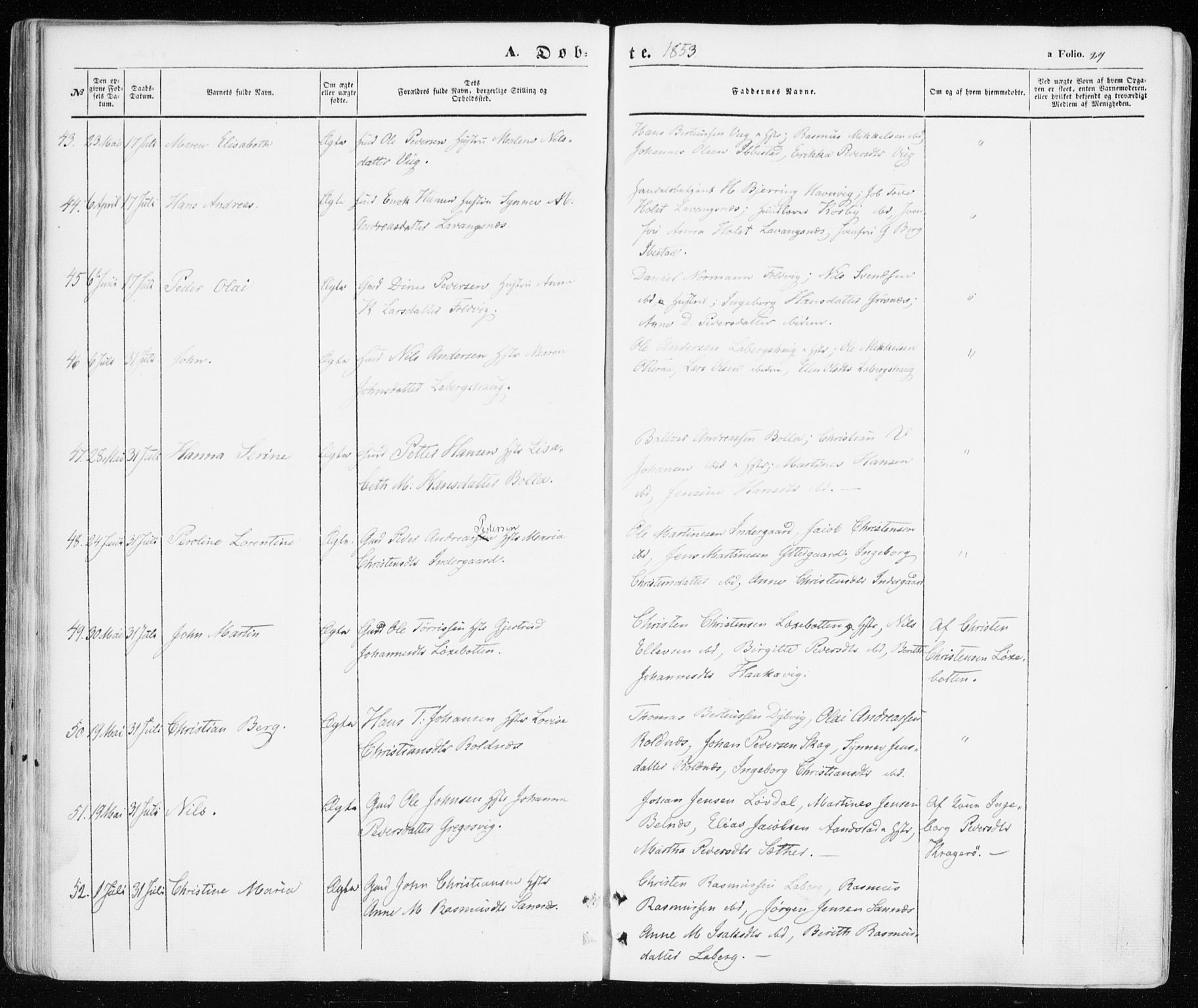 Ibestad sokneprestembete, SATØ/S-0077/H/Ha/Haa/L0008kirke: Parish register (official) no. 8, 1850-1859, p. 29