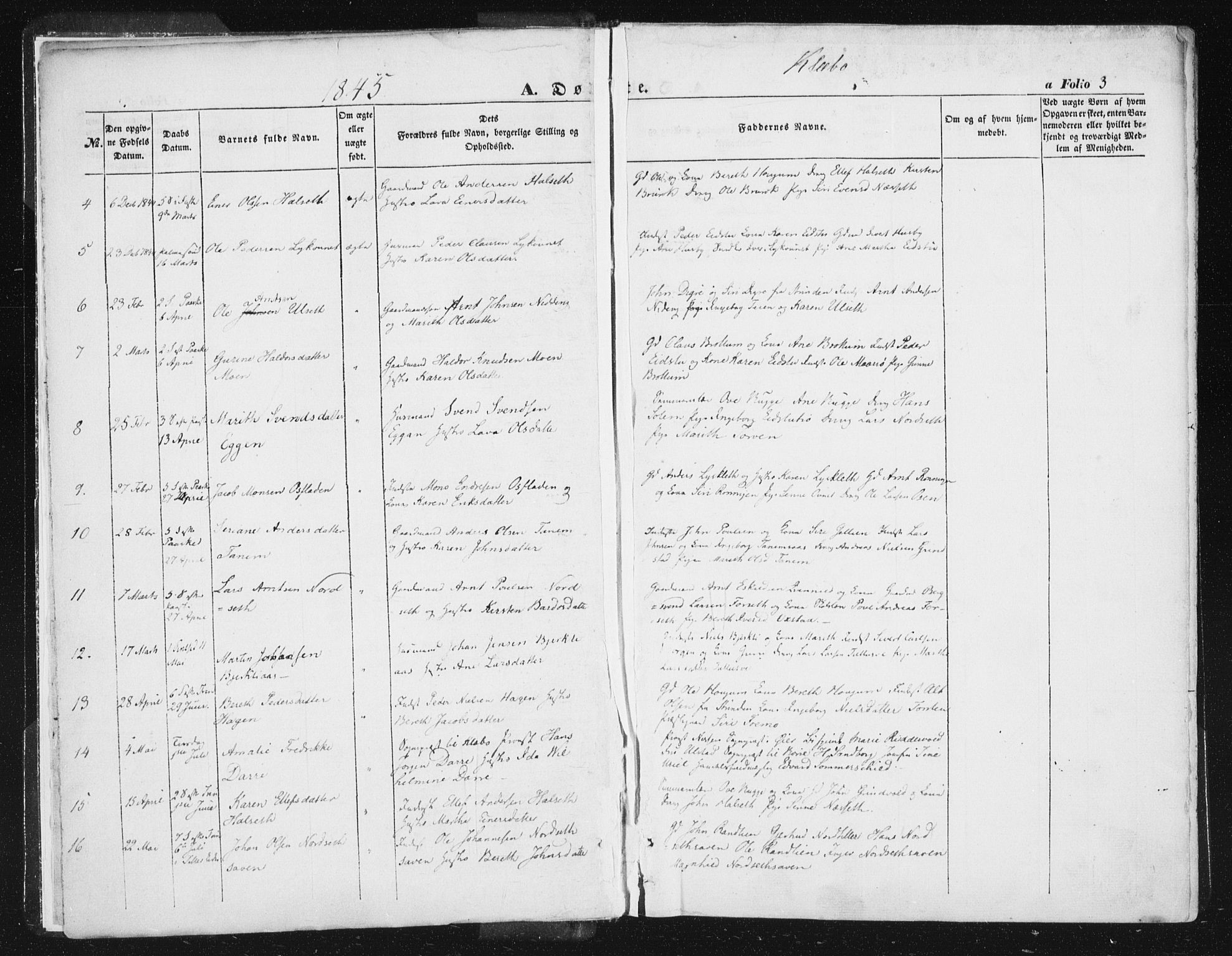 Ministerialprotokoller, klokkerbøker og fødselsregistre - Sør-Trøndelag, SAT/A-1456/618/L0441: Parish register (official) no. 618A05, 1843-1862, p. 3