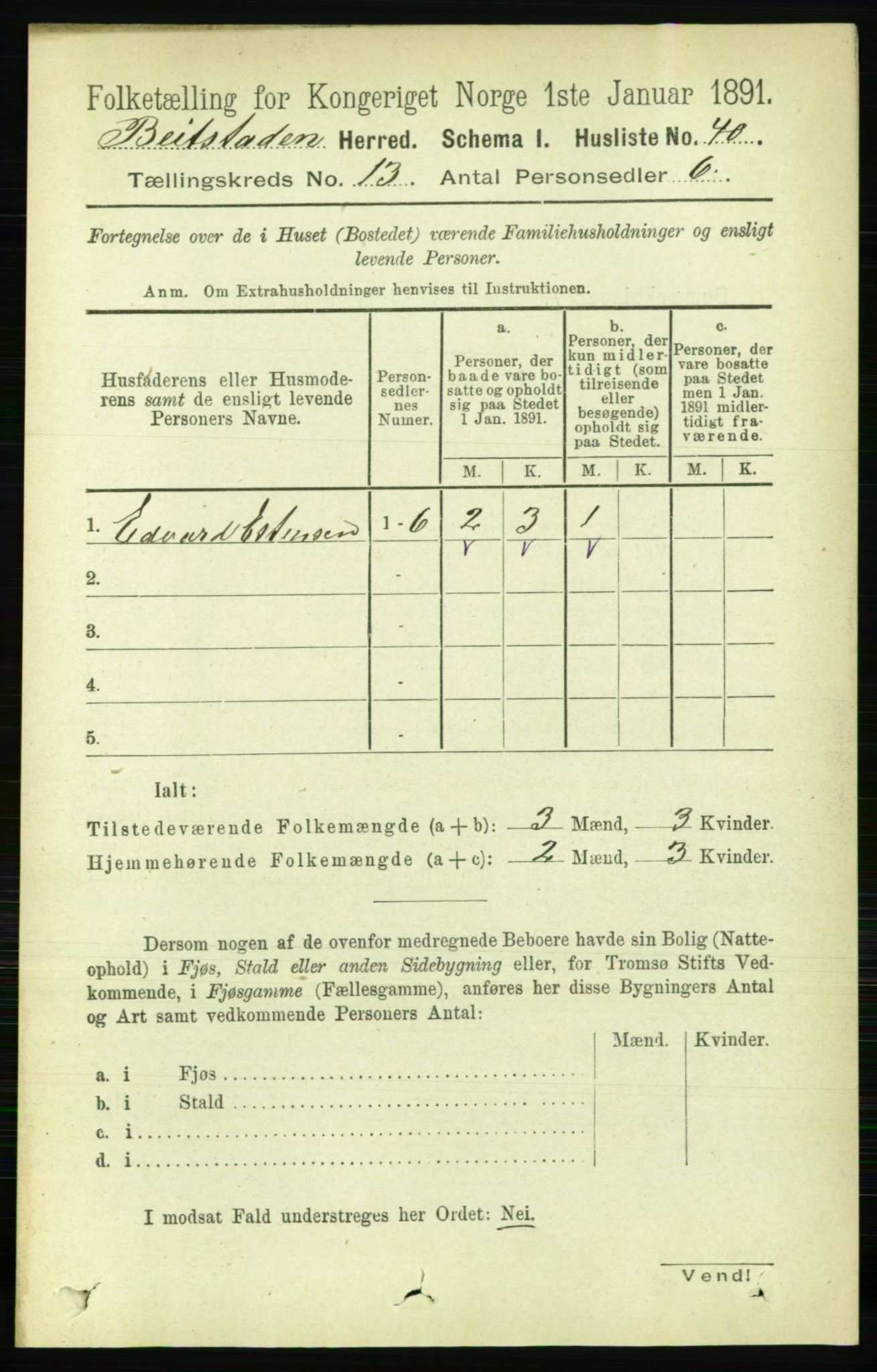 RA, 1891 census for 1727 Beitstad, 1891, p. 3596