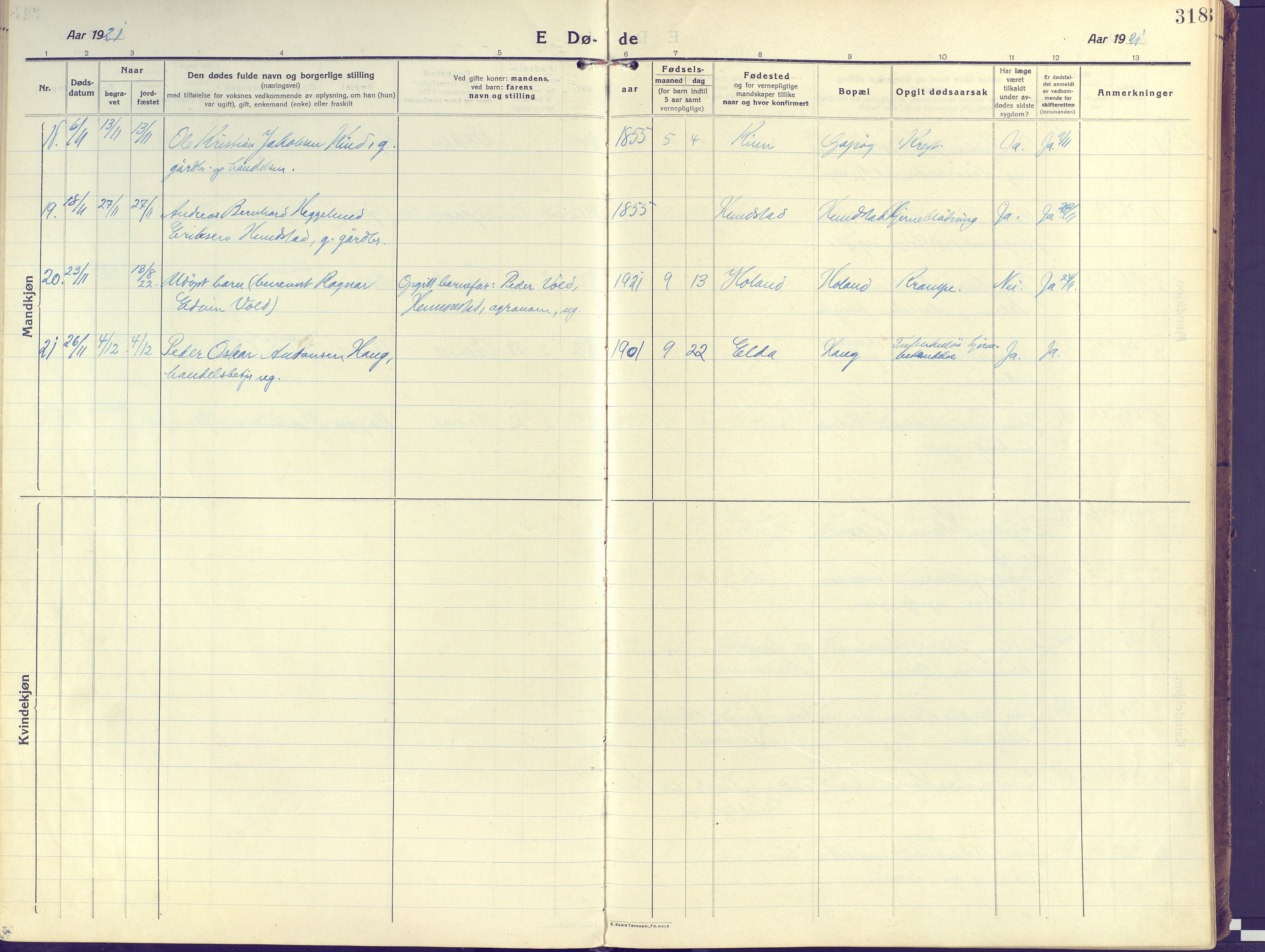 Kvæfjord sokneprestkontor, AV/SATØ-S-1323/G/Ga/Gaa/L0007kirke: Parish register (official) no. 7, 1915-1931, p. 318