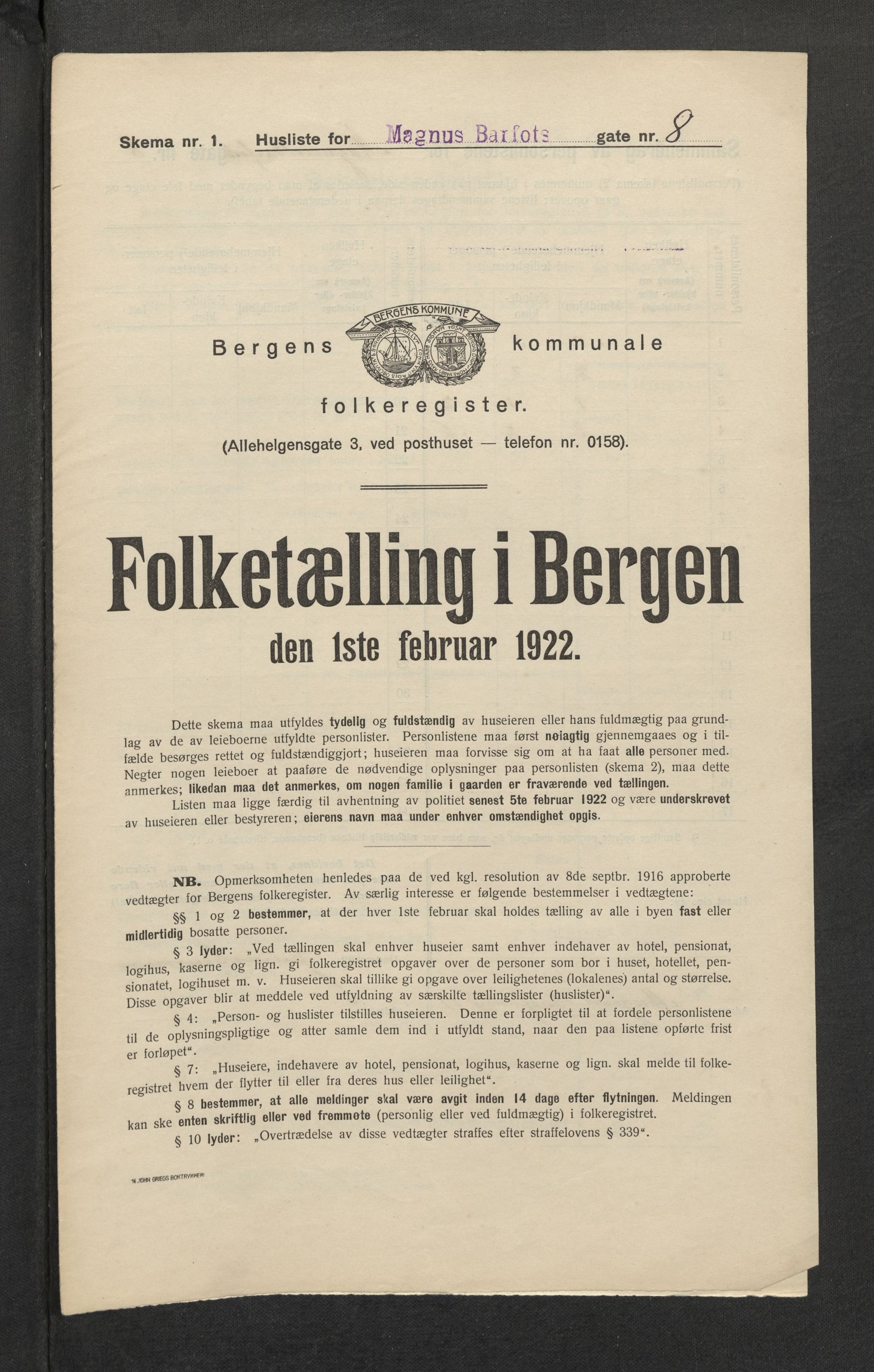 SAB, Municipal Census 1922 for Bergen, 1922, p. 23524