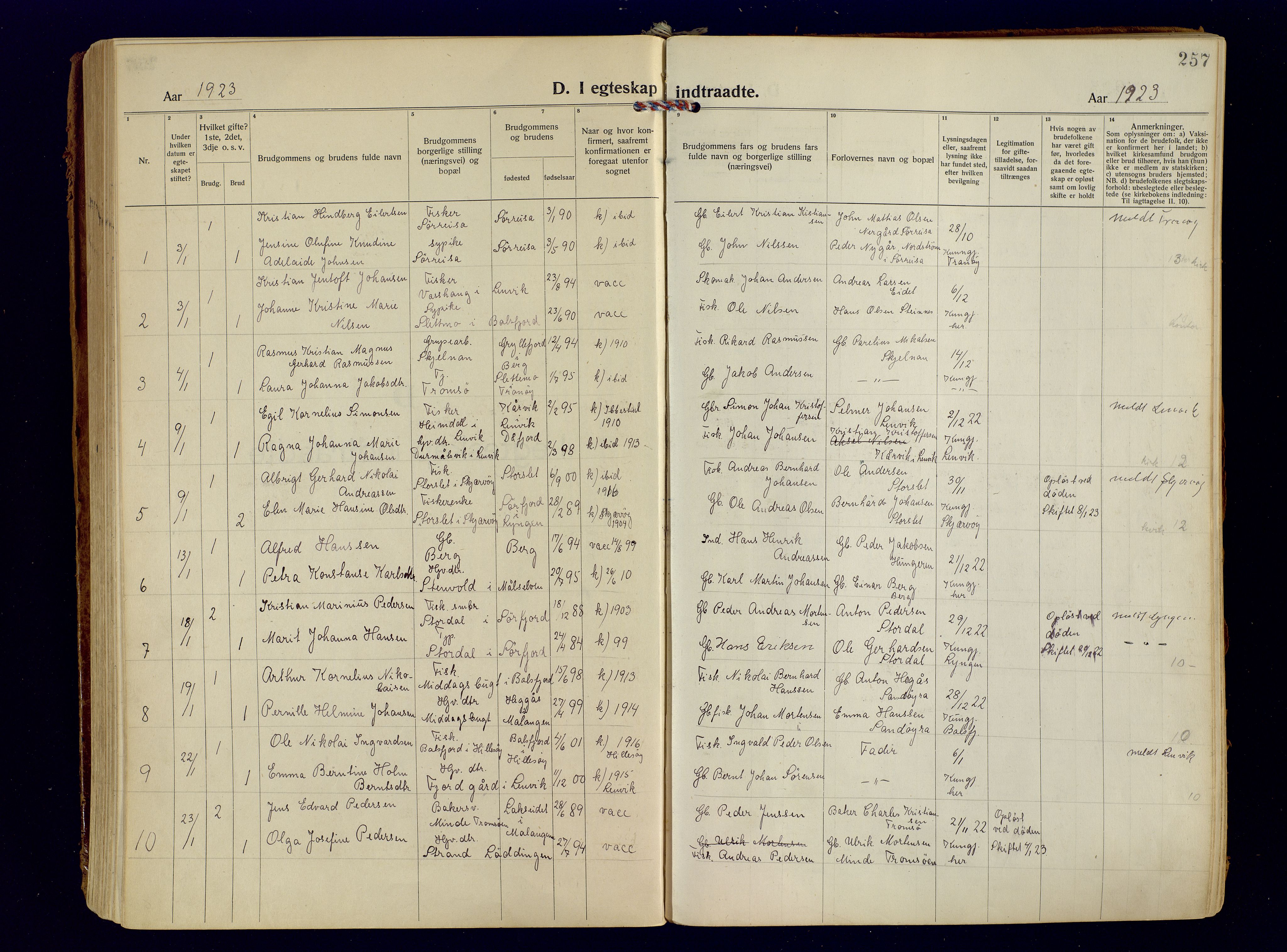 Tromsøysund sokneprestkontor, AV/SATØ-S-1304/G/Ga/L0009kirke: Parish register (official) no. 9, 1922-1934, p. 257
