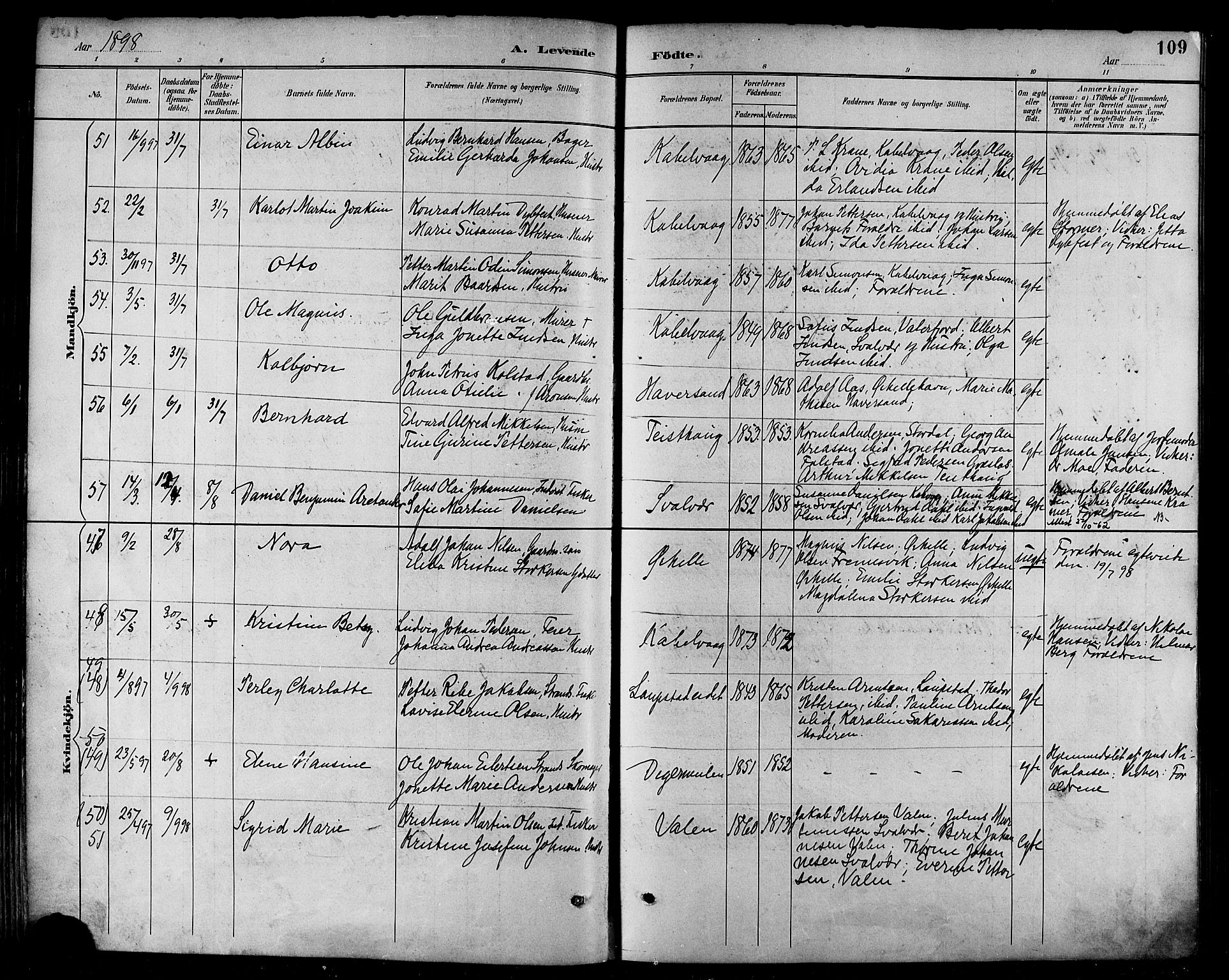 Ministerialprotokoller, klokkerbøker og fødselsregistre - Nordland, AV/SAT-A-1459/874/L1060: Parish register (official) no. 874A04, 1890-1899, p. 109