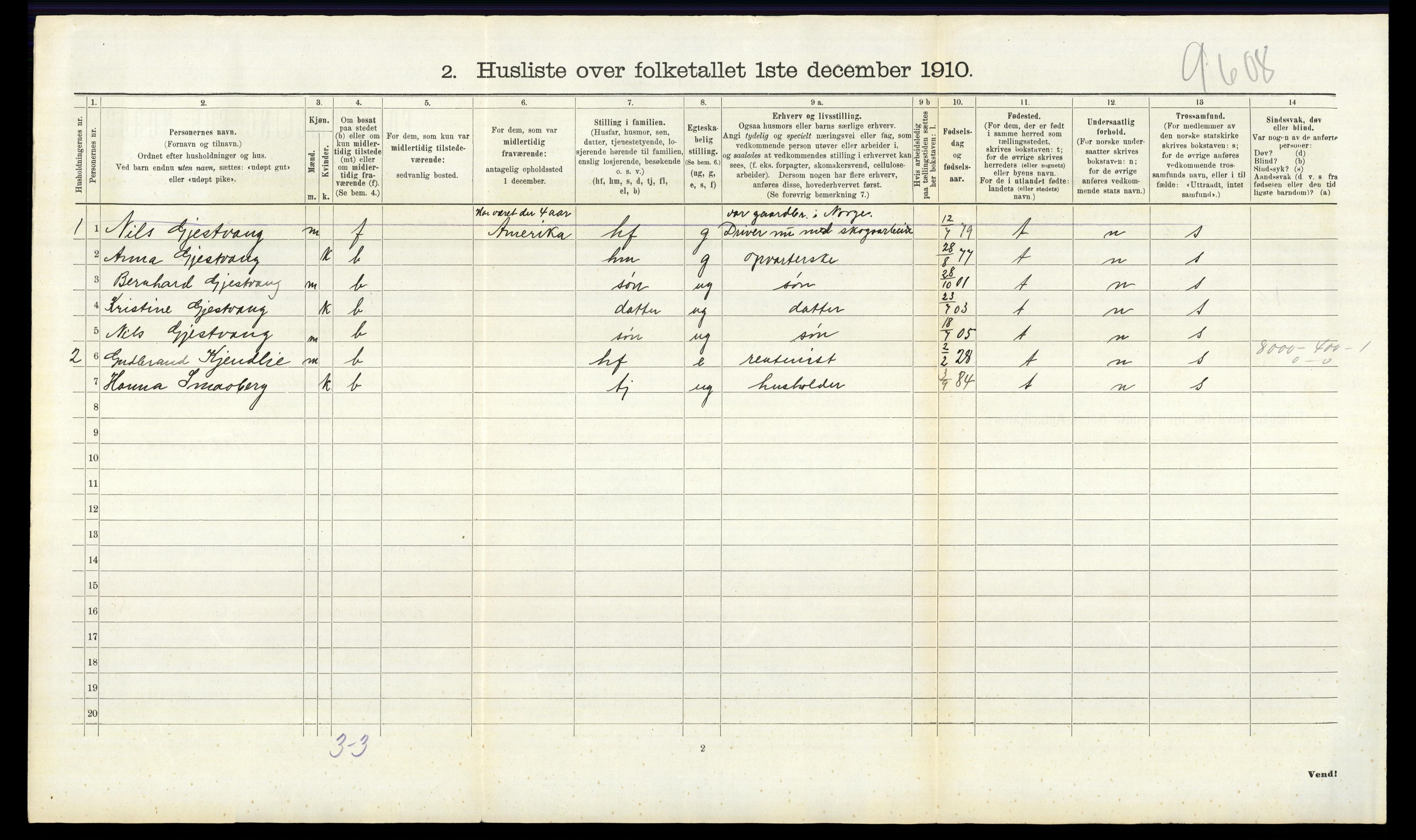 RA, 1910 census for Nes, 1910, p. 848