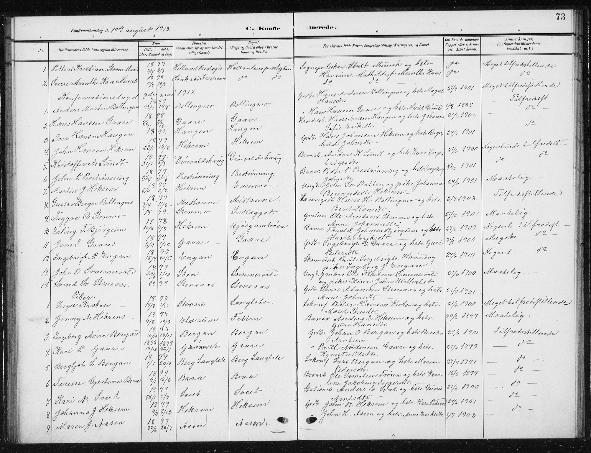 Ministerialprotokoller, klokkerbøker og fødselsregistre - Sør-Trøndelag, SAT/A-1456/685/L0979: Parish register (copy) no. 685C04, 1908-1933, p. 73