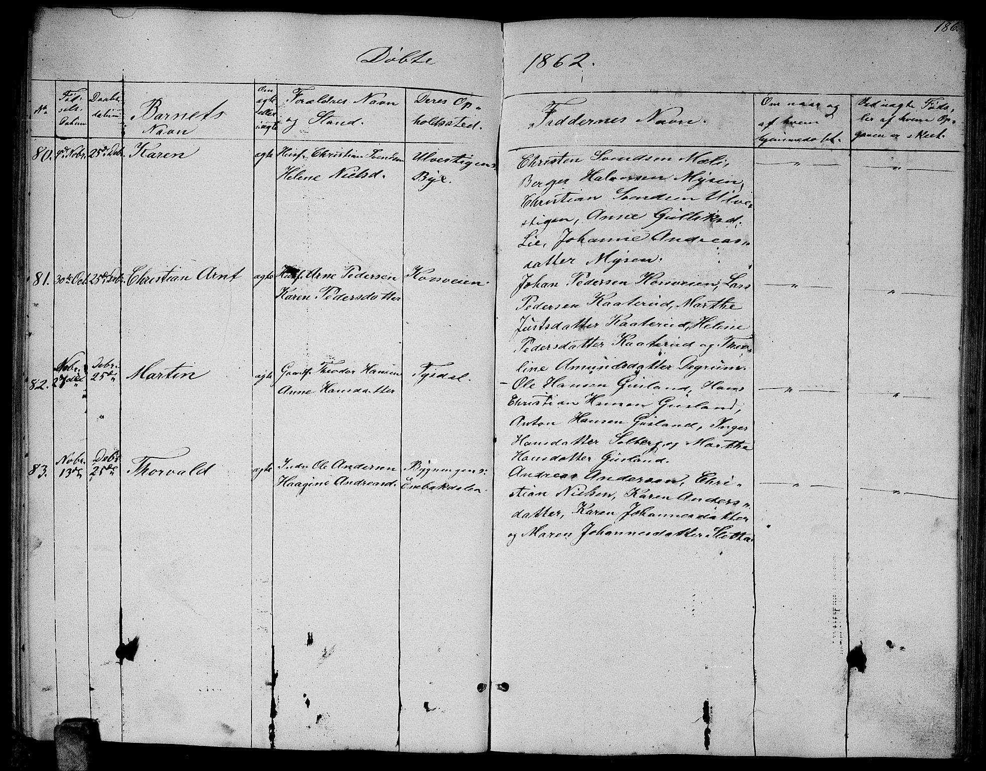 Enebakk prestekontor Kirkebøker, SAO/A-10171c/G/Ga/L0004: Parish register (copy) no. I 4, 1850-1866, p. 186