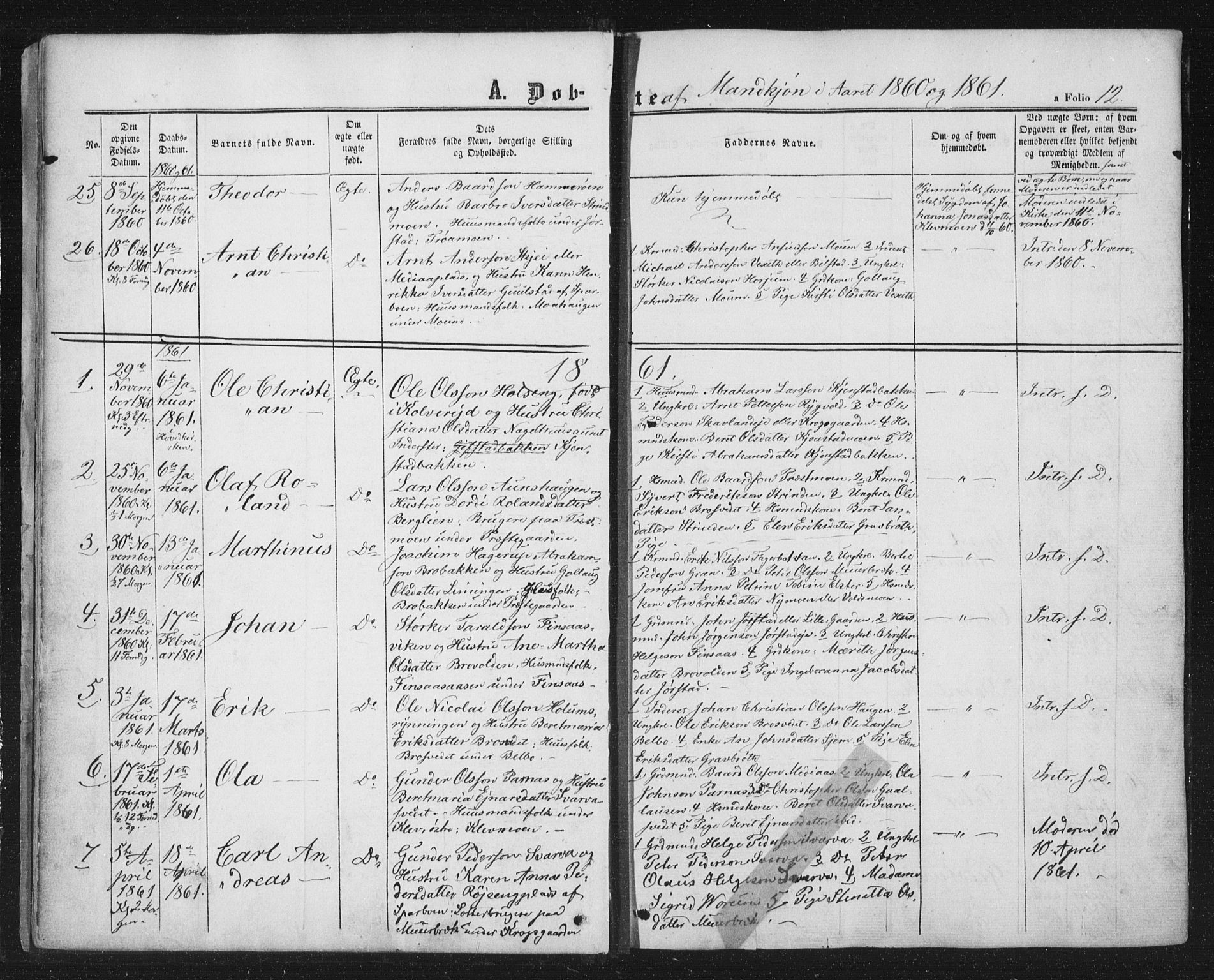 Ministerialprotokoller, klokkerbøker og fødselsregistre - Nord-Trøndelag, SAT/A-1458/749/L0472: Parish register (official) no. 749A06, 1857-1873, p. 12