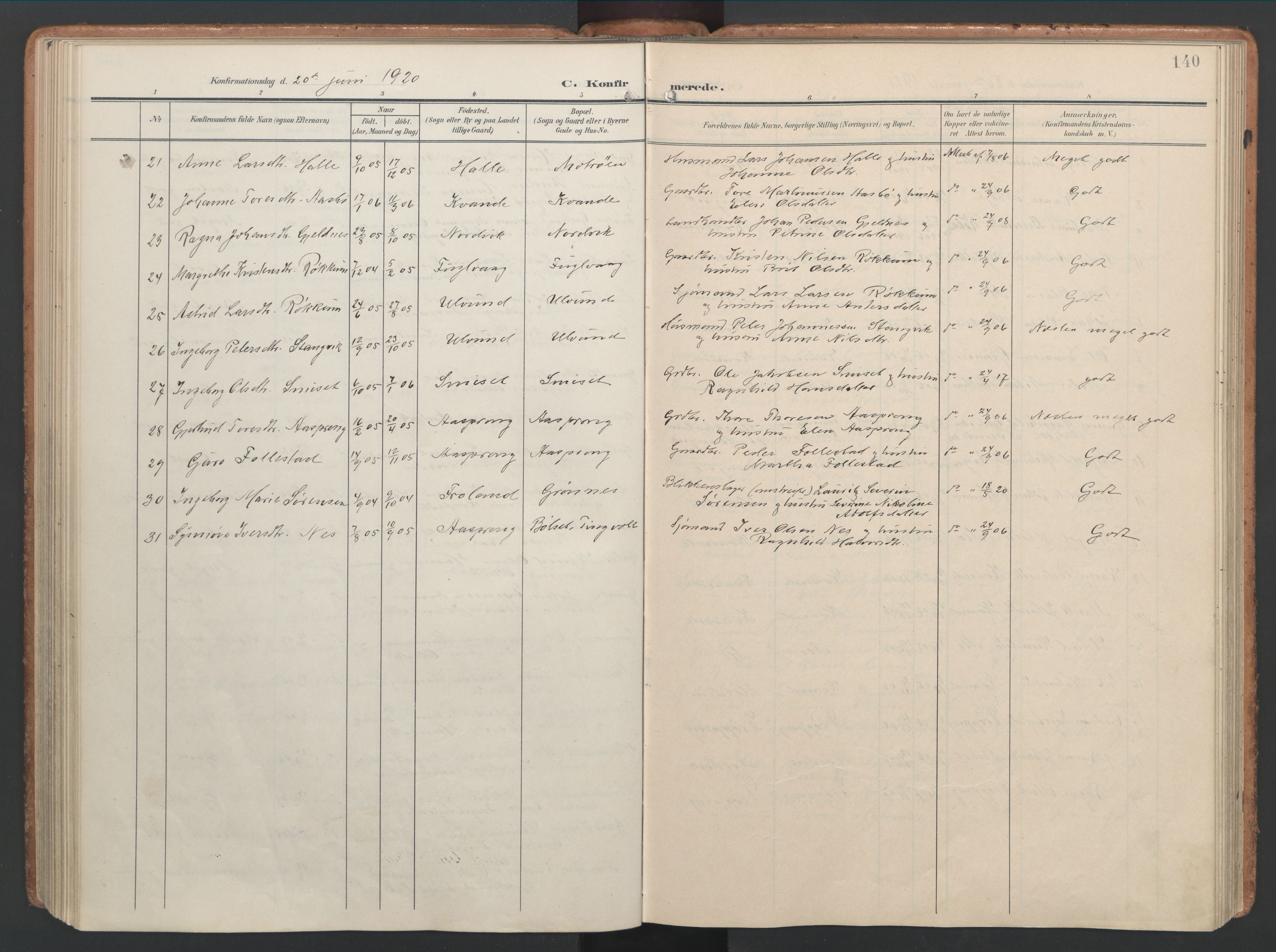 Ministerialprotokoller, klokkerbøker og fødselsregistre - Møre og Romsdal, AV/SAT-A-1454/592/L1030: Parish register (official) no. 592A08, 1901-1925, p. 140