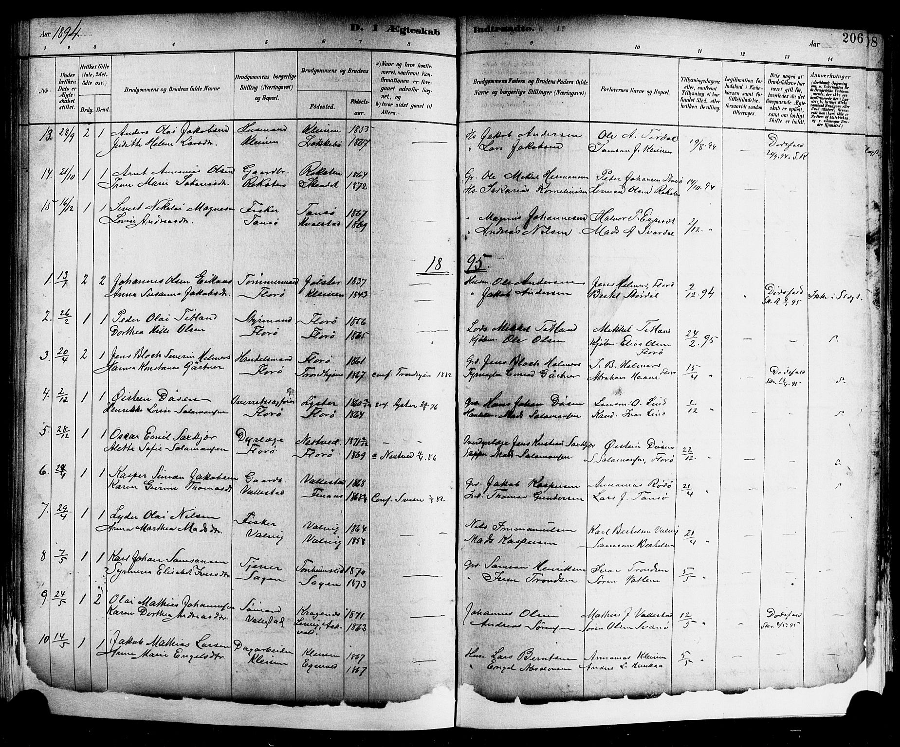 Kinn sokneprestembete, SAB/A-80801/H/Hab/Haba/L0002: Parish register (copy) no. A 2, 1882-1906, p. 206