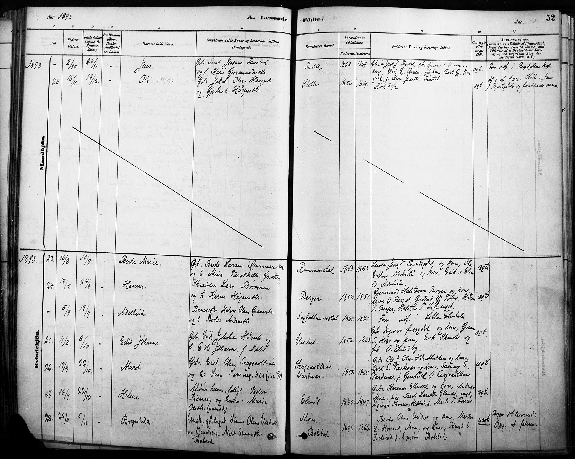 Rendalen prestekontor, AV/SAH-PREST-054/H/Ha/Haa/L0009: Parish register (official) no. 9, 1878-1901, p. 52