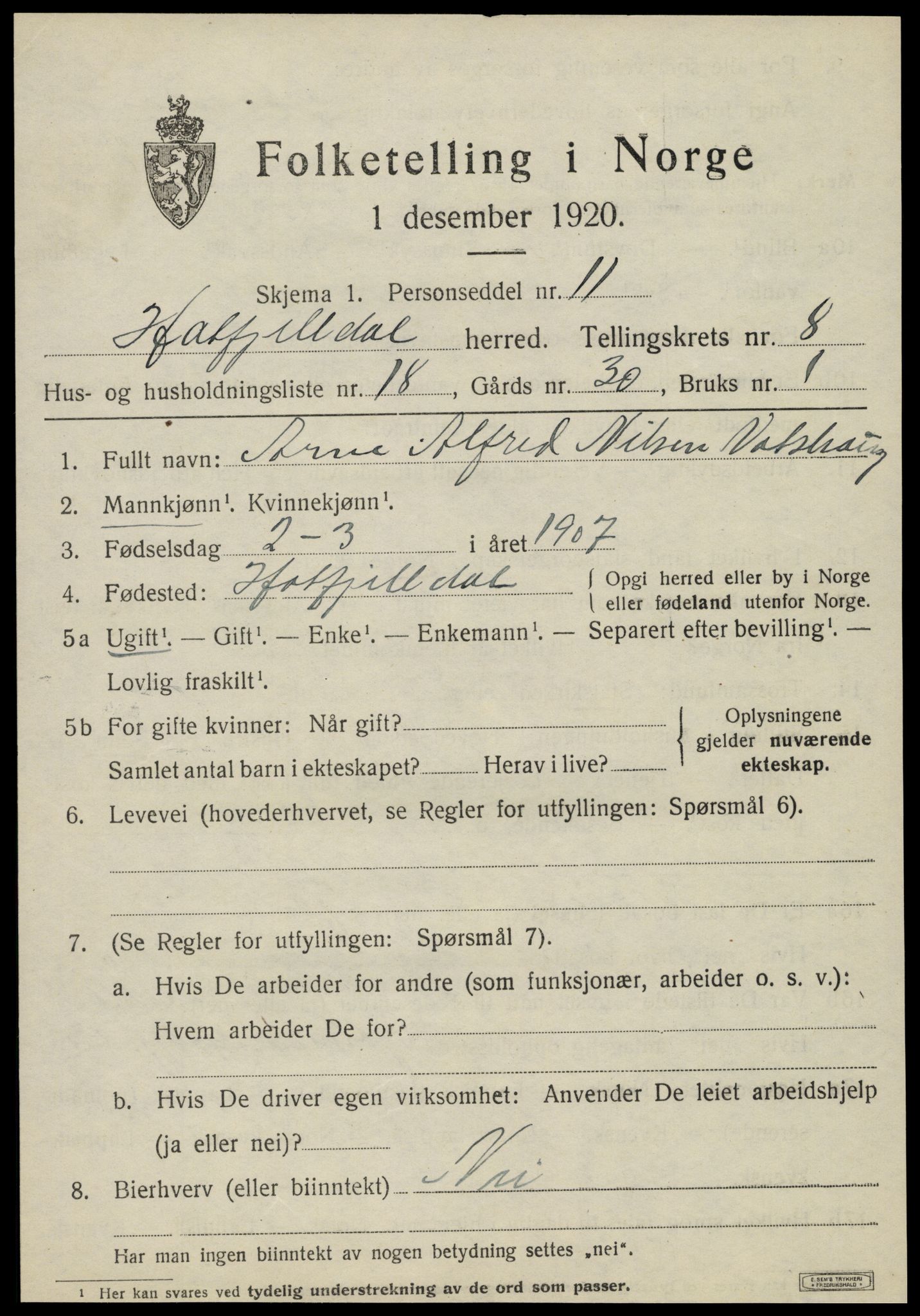 SAT, 1920 census for Hattfjelldal, 1920, p. 2150