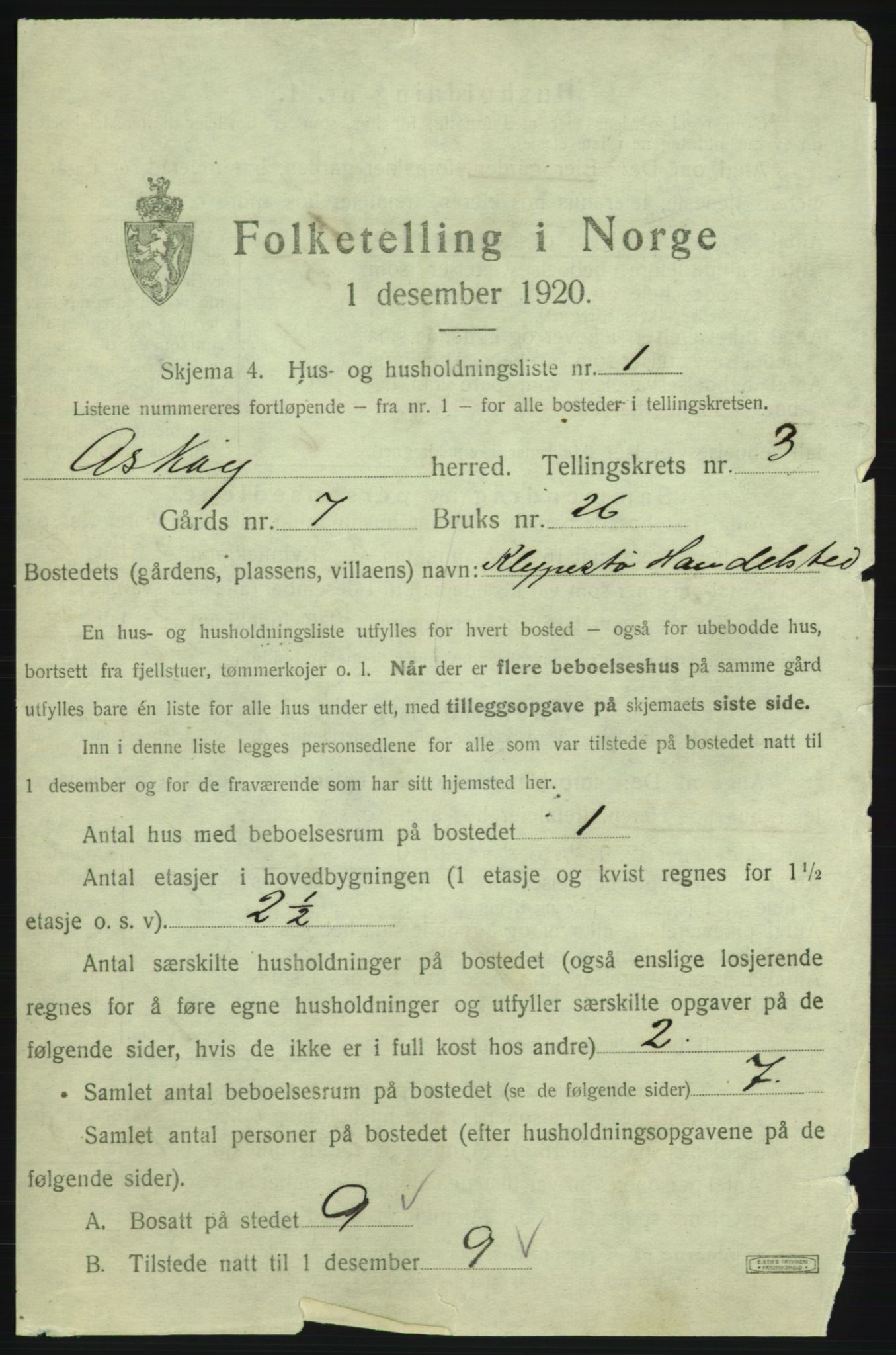 SAB, 1920 census for Askøy, 1920, p. 1242