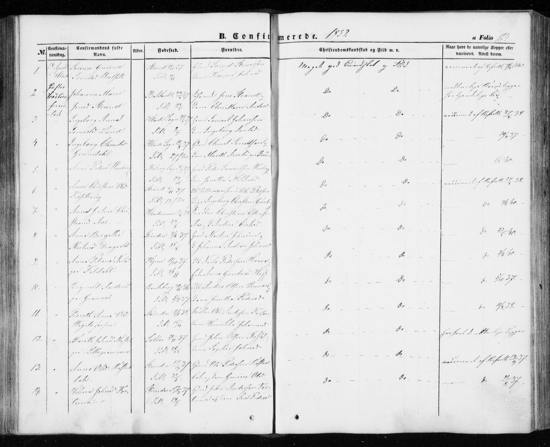 Ministerialprotokoller, klokkerbøker og fødselsregistre - Sør-Trøndelag, AV/SAT-A-1456/606/L0291: Parish register (official) no. 606A06, 1848-1856, p. 163