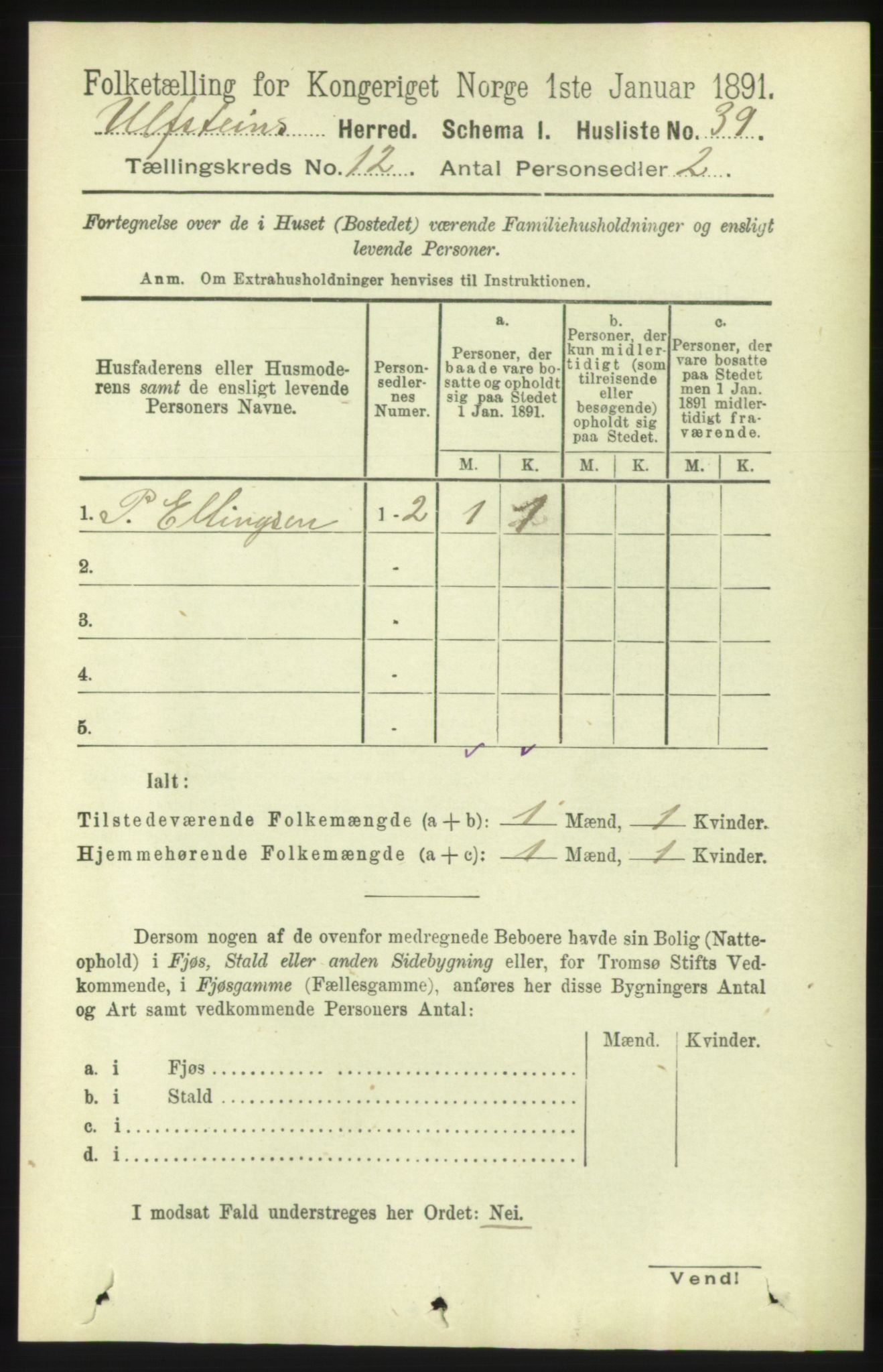 RA, 1891 census for 1516 Ulstein, 1891, p. 3843