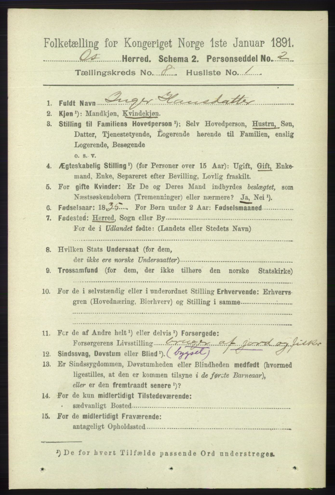 RA, 1891 census for 1243 Os, 1891, p. 1837