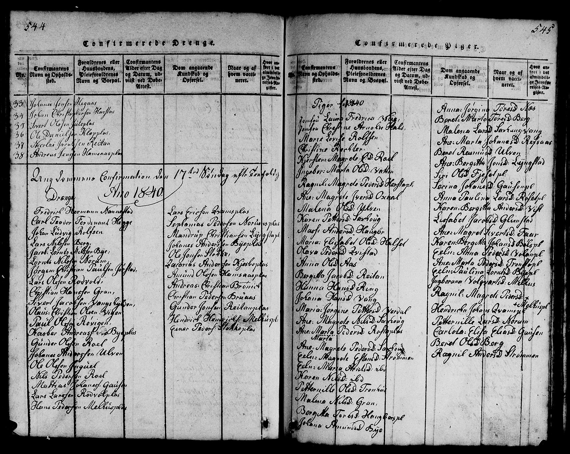 Ministerialprotokoller, klokkerbøker og fødselsregistre - Nord-Trøndelag, SAT/A-1458/730/L0298: Parish register (copy) no. 730C01, 1816-1849, p. 544-545