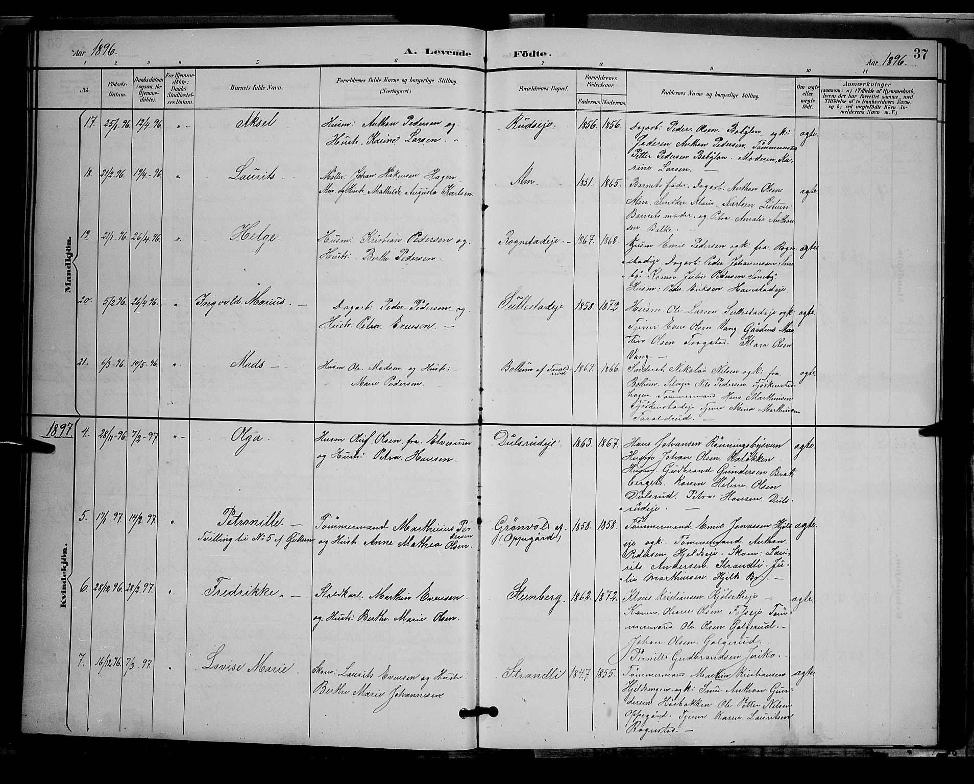 Østre Toten prestekontor, SAH/PREST-104/H/Ha/Hab/L0006: Parish register (copy) no. 6, 1893-1901, p. 37