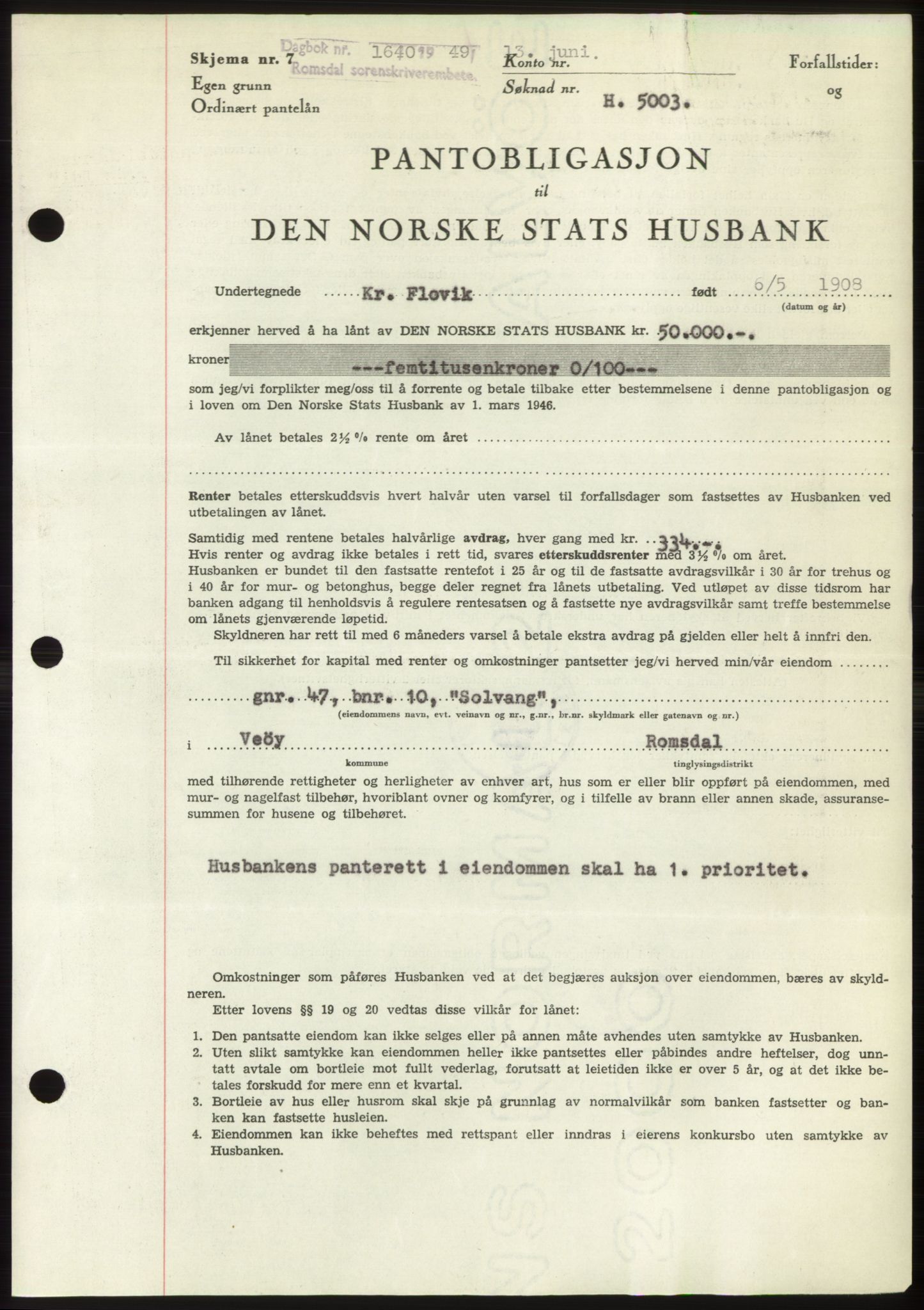 Romsdal sorenskriveri, AV/SAT-A-4149/1/2/2C: Mortgage book no. B4, 1948-1949, Diary no: : 1640/1949