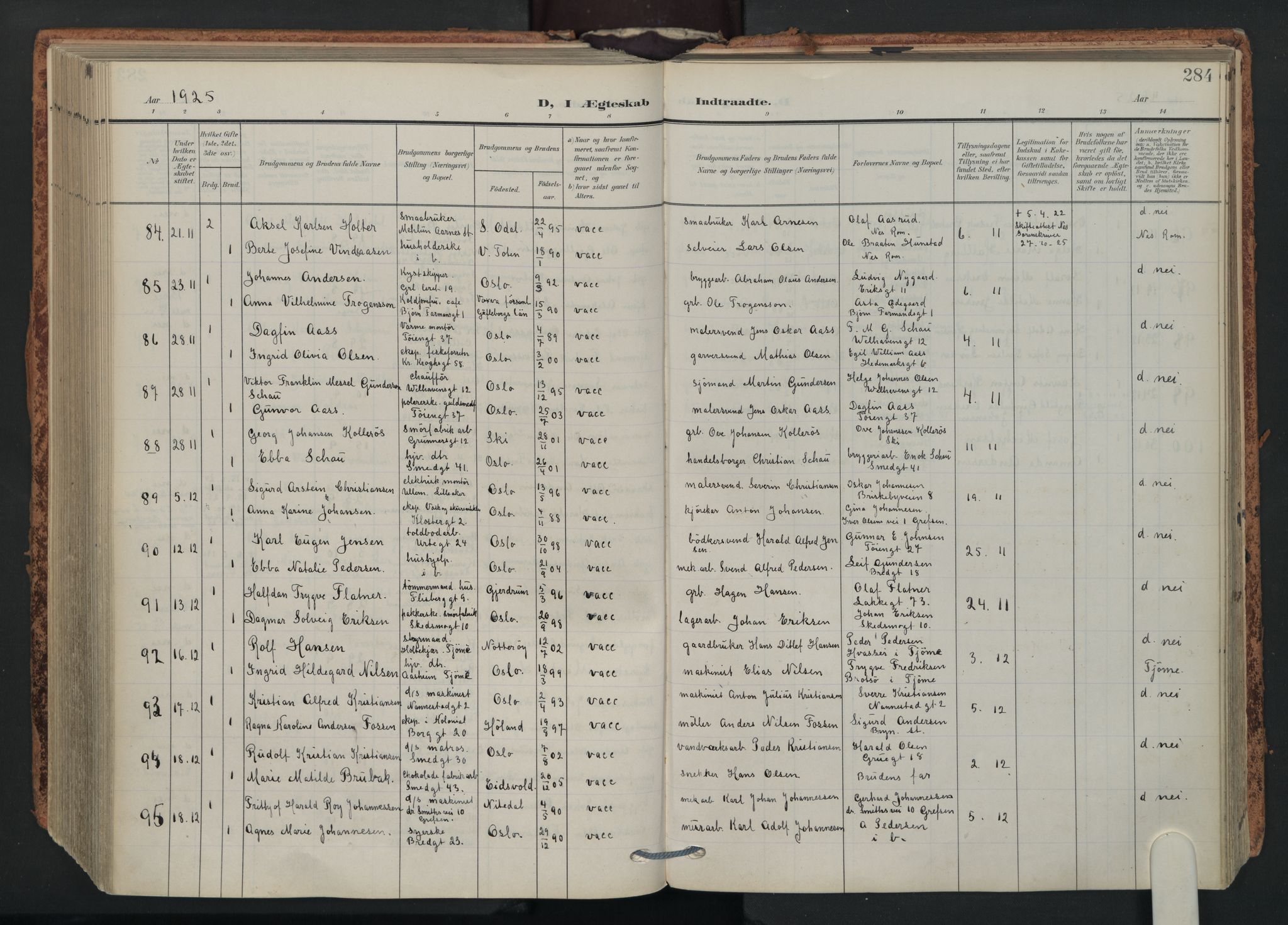 Grønland prestekontor Kirkebøker, SAO/A-10848/F/Fa/L0017: Parish register (official) no. 17, 1906-1934, p. 284