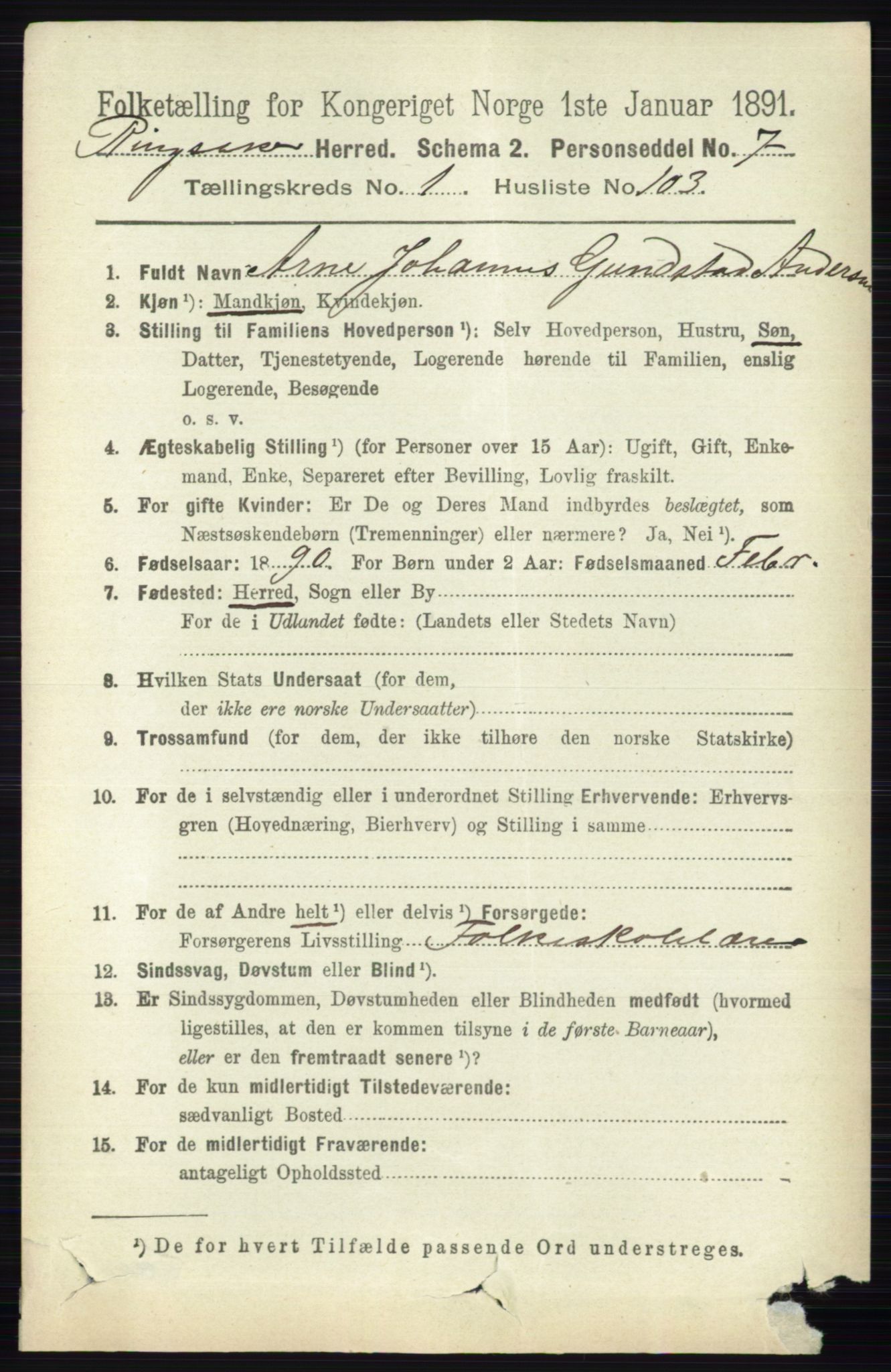 RA, 1891 census for 0412 Ringsaker, 1891, p. 744