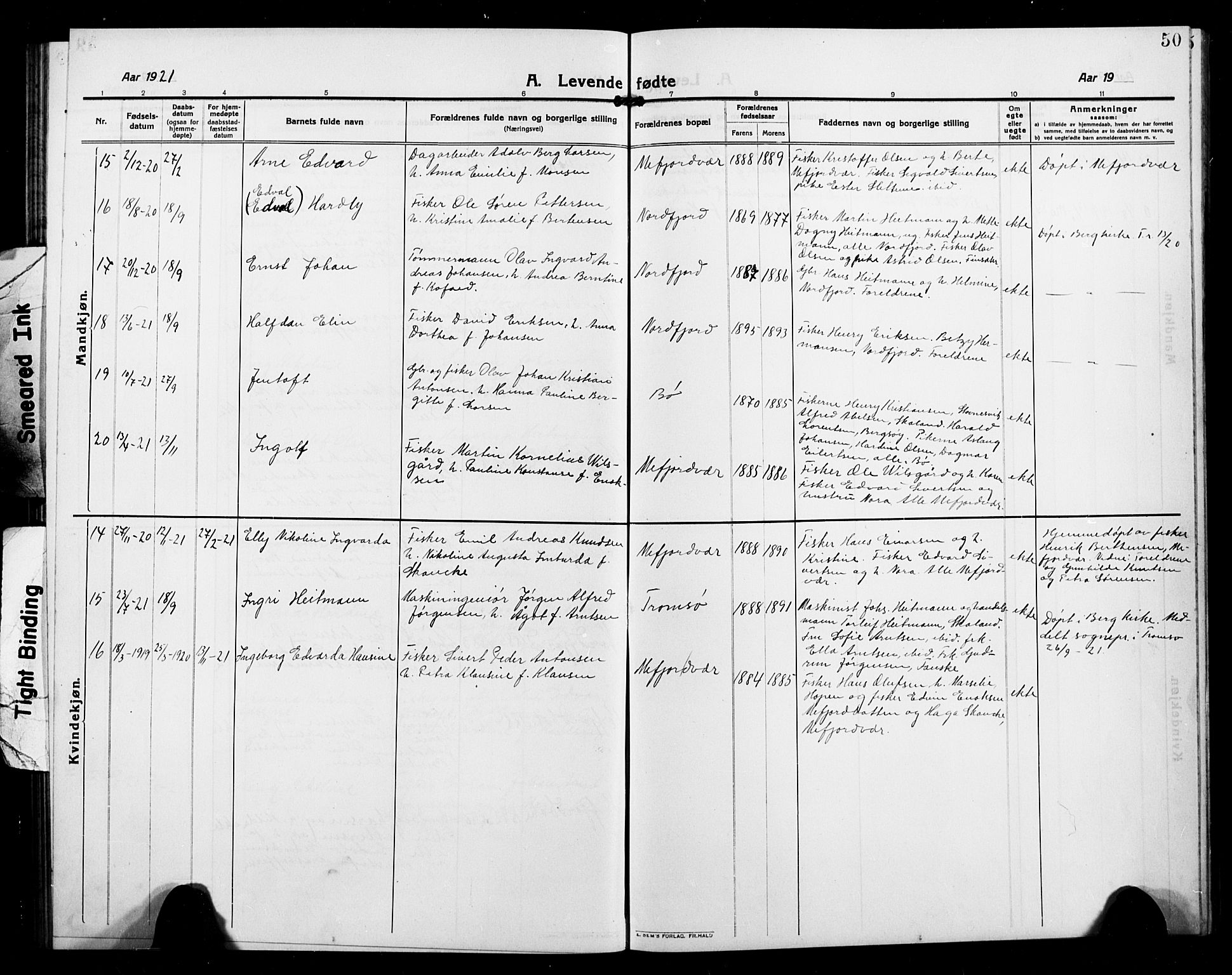 Berg sokneprestkontor, AV/SATØ-S-1318/G/Ga/Gab/L0006klokker: Parish register (copy) no. 6, 1912-1921, p. 50