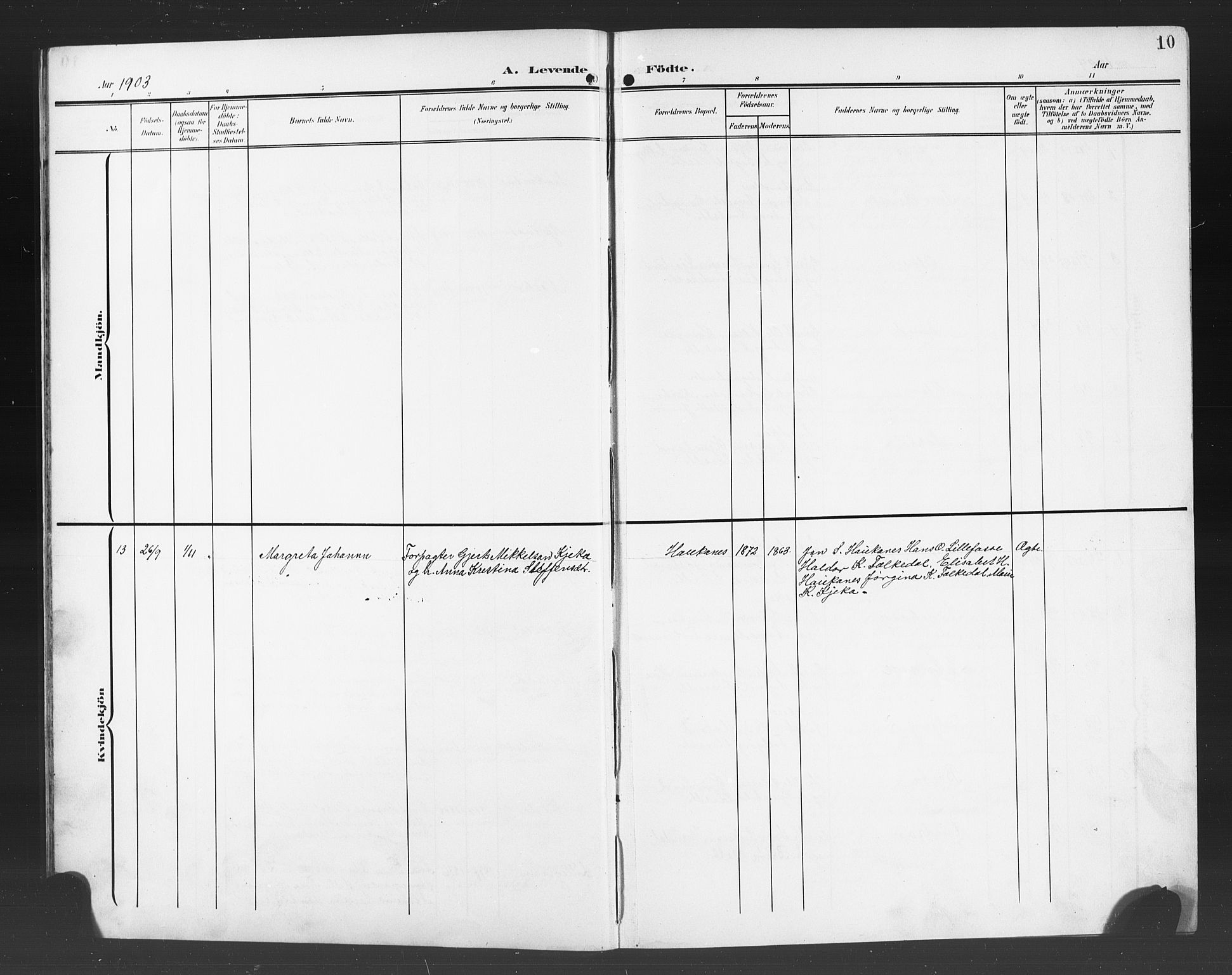 Ulvik sokneprestembete, SAB/A-78801/H/Hab: Parish register (copy) no. B 4, 1902-1923, p. 10
