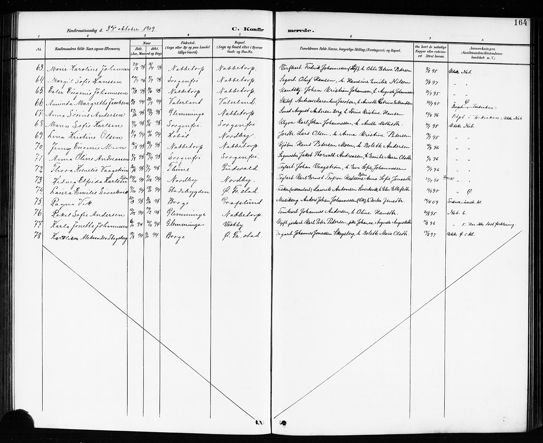 Østre Fredrikstad prestekontor Kirkebøker, AV/SAO-A-10907/G/Ga/L0002: Parish register (copy) no. 2, 1900-1919, p. 164