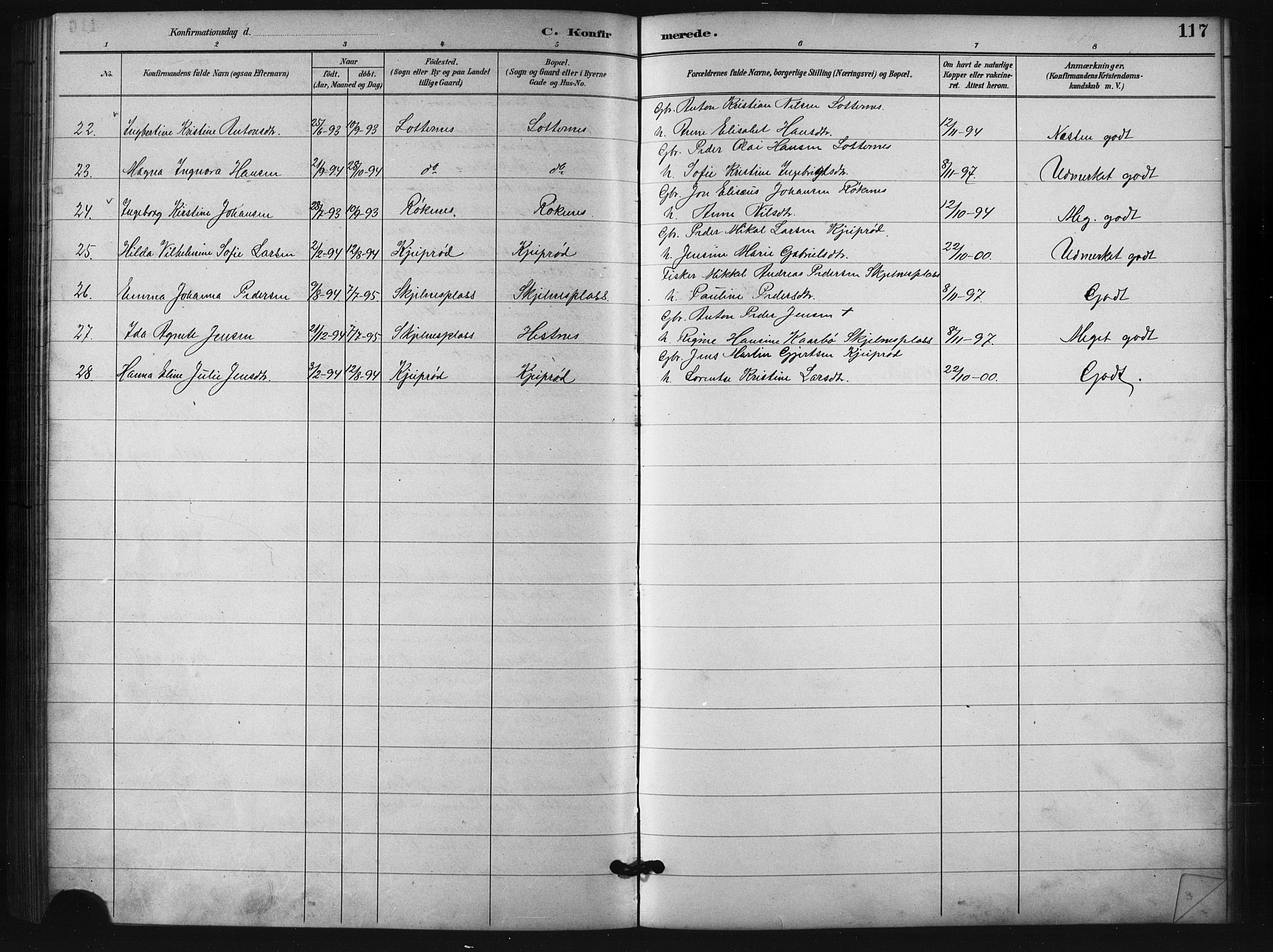 Salangen sokneprestembete, SATØ/S-1324/H/Ha/L0001klokker: Parish register (copy) no. 1, 1893-1910, p. 117