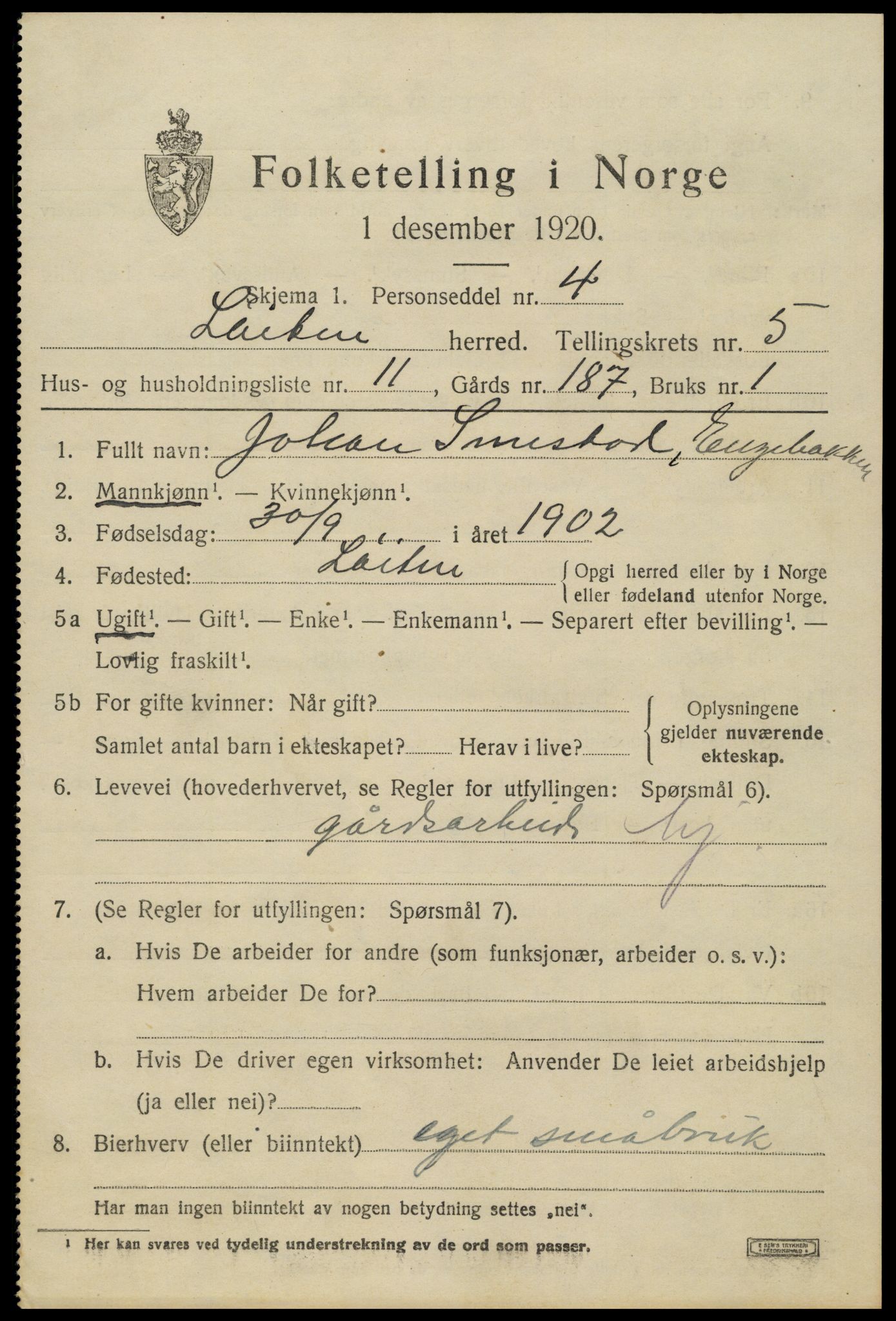 SAH, 1920 census for Løten, 1920, p. 9947