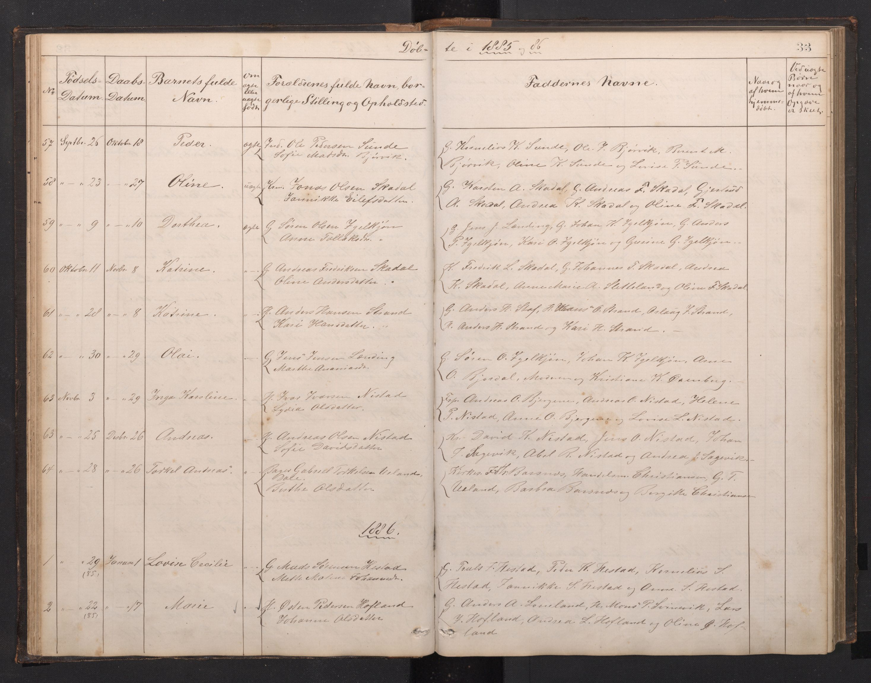 Fjaler sokneprestembete, SAB/A-79801/H/Hab/Habc/L0002: Parish register (copy) no. C 2, 1879-1893, p. 32b-33a