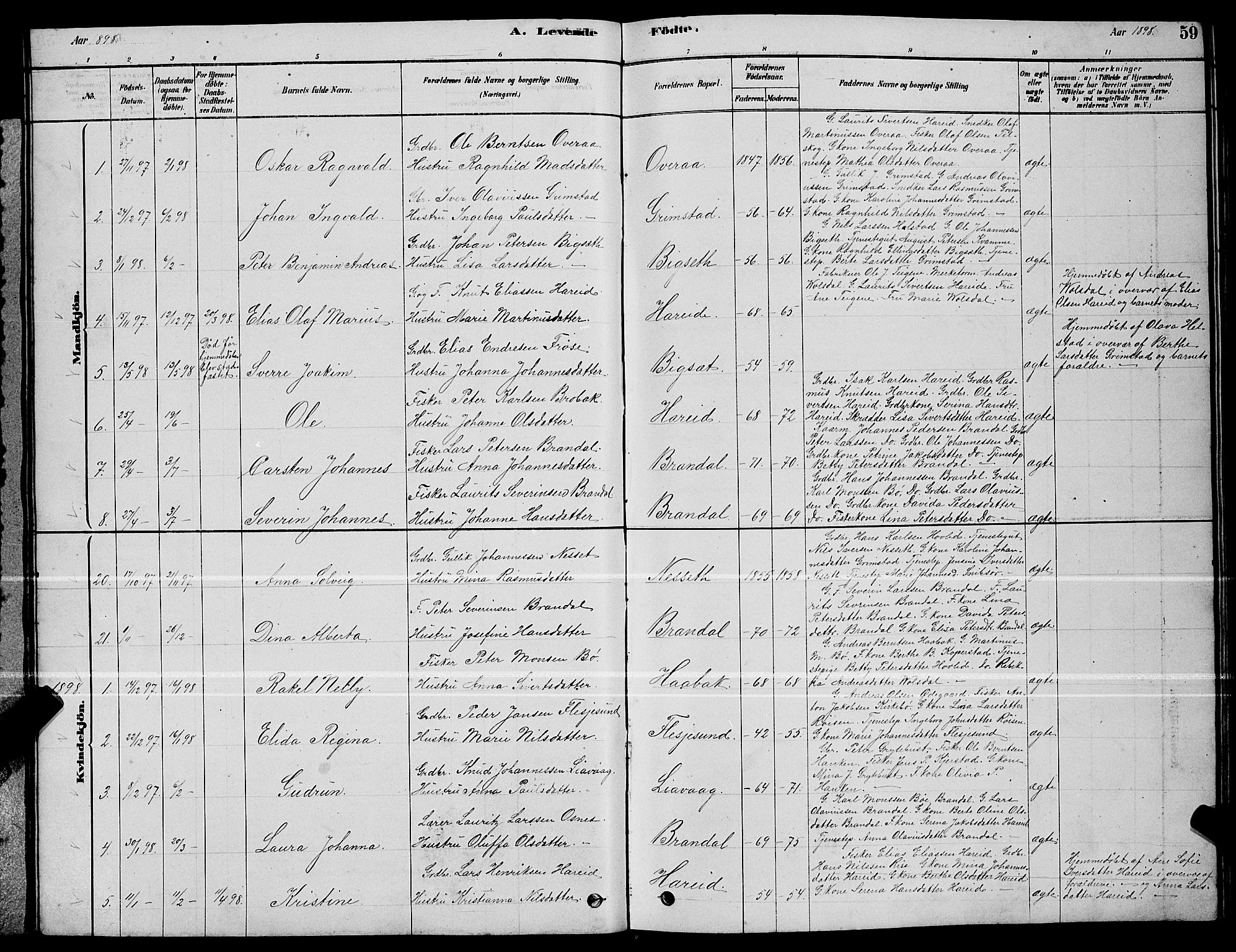 Ministerialprotokoller, klokkerbøker og fødselsregistre - Møre og Romsdal, SAT/A-1454/510/L0125: Parish register (copy) no. 510C02, 1878-1900, p. 59