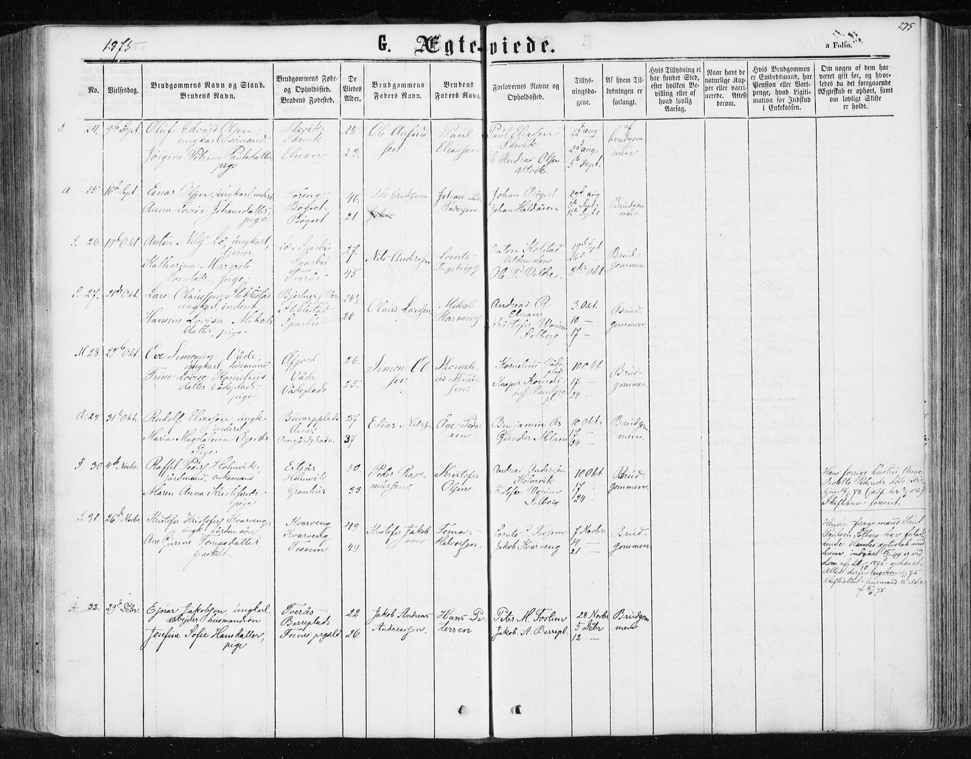 Ministerialprotokoller, klokkerbøker og fødselsregistre - Nord-Trøndelag, SAT/A-1458/741/L0394: Parish register (official) no. 741A08, 1864-1877, p. 275